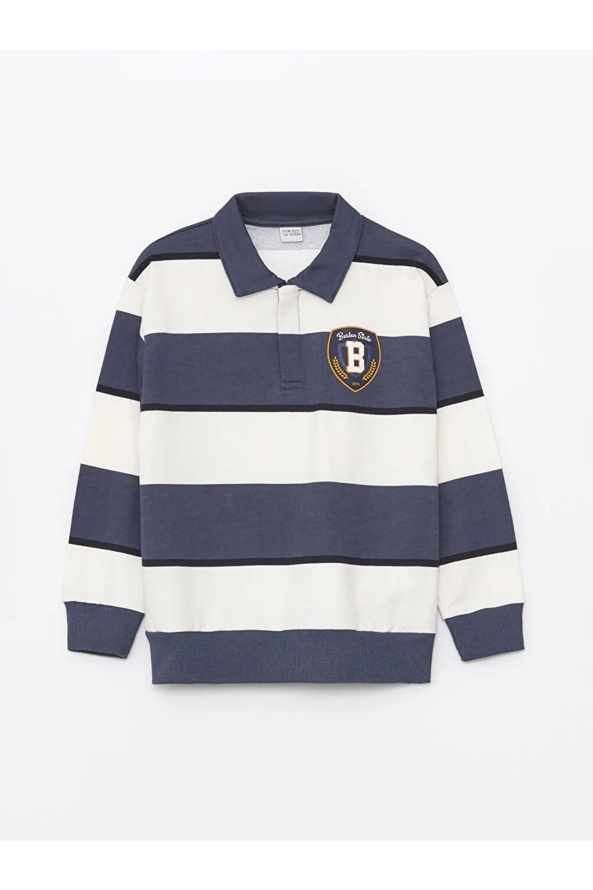 LC Waikiki-Ecru Polo Neck Striped Boy Sweatshirt - Lcw Kids, Comfortable Fit Imrex Global 3