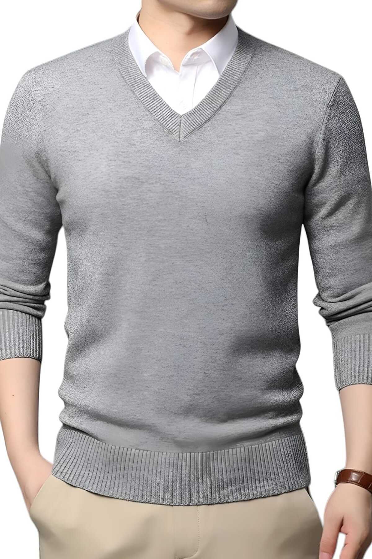 Uniquetrenders-Men's V-Neck Long Sleeve Knitwear Slim Fit Sweater Set of 2 8