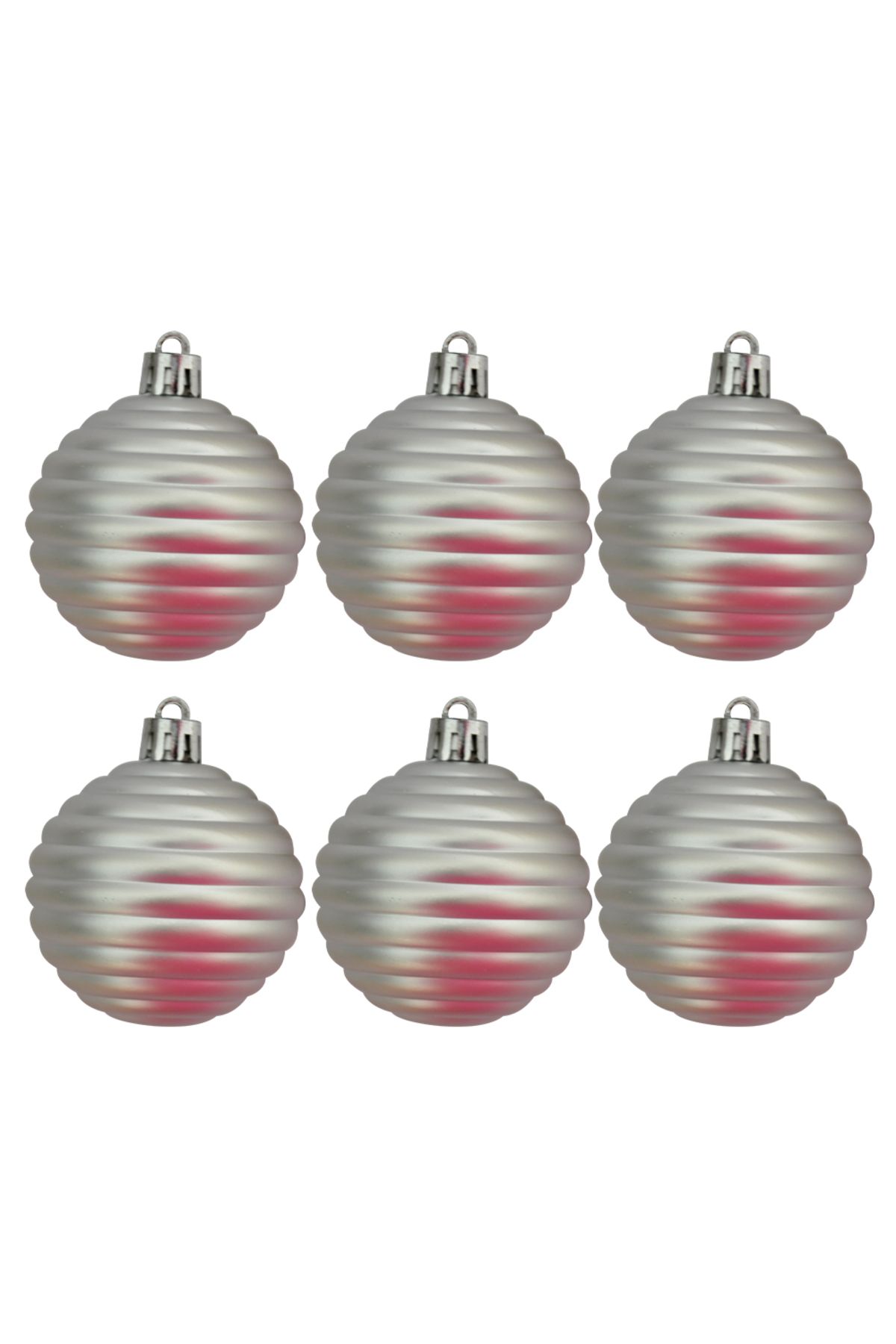 minik shop-6cm Matte Silver Tree Decoration Ball - Pack of 6 2