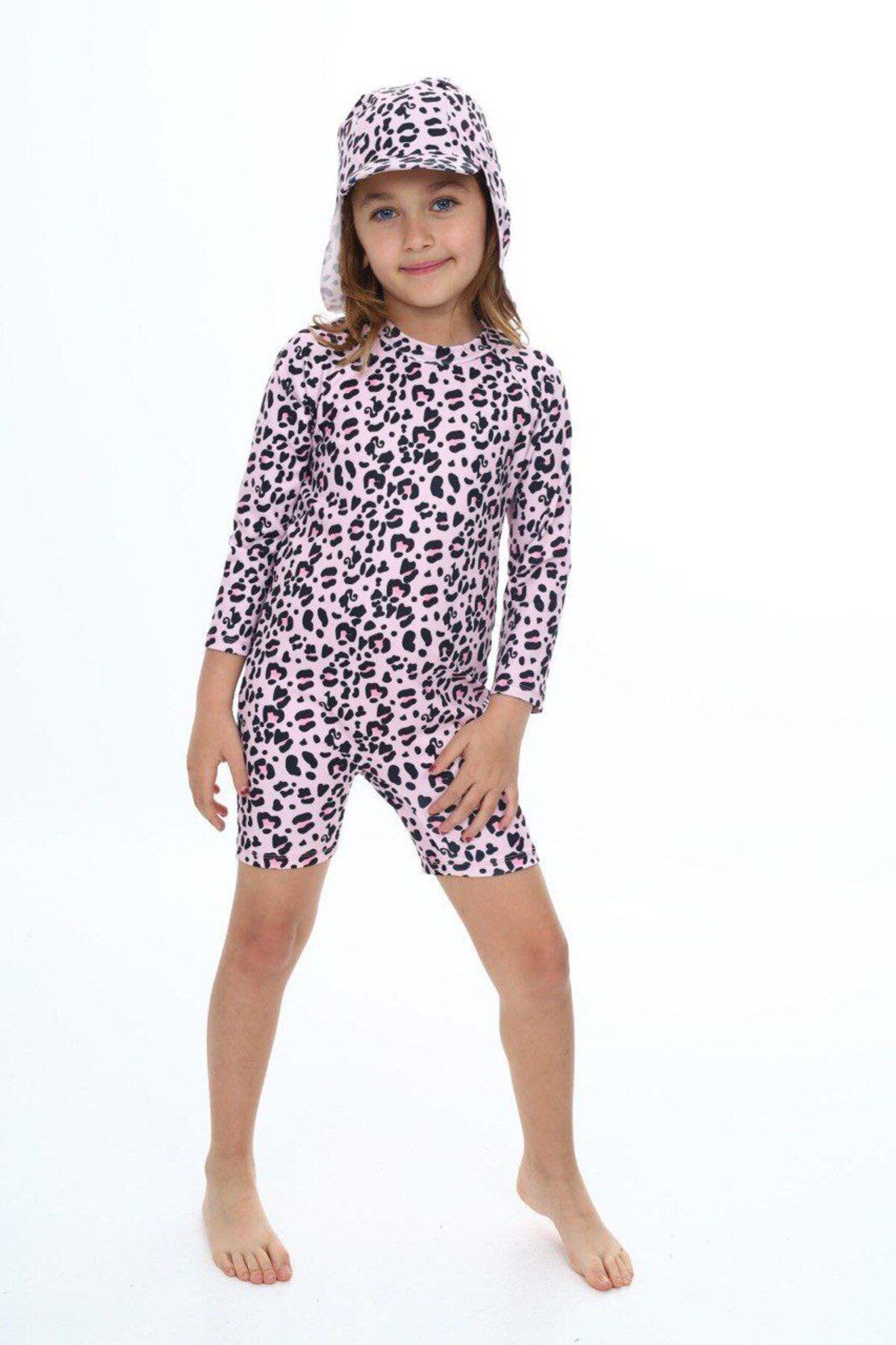 Alinna-Girls' Long Sleeve Swimsuit with Hat and Zipper 1