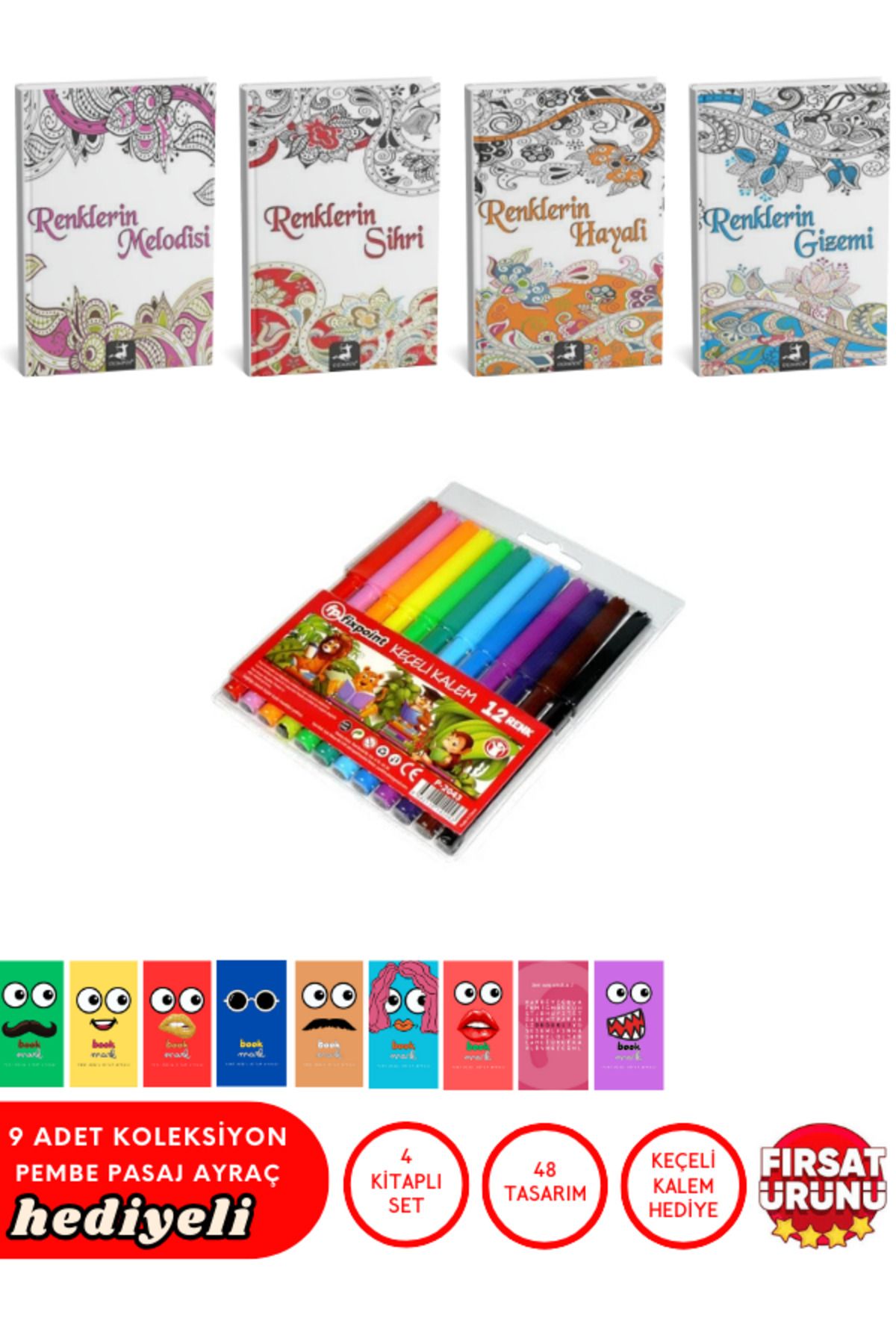 Pembe Pasaj Mandala Boyama Kitap Seti 4'lü - Stres Giderici Boyama Kitabı