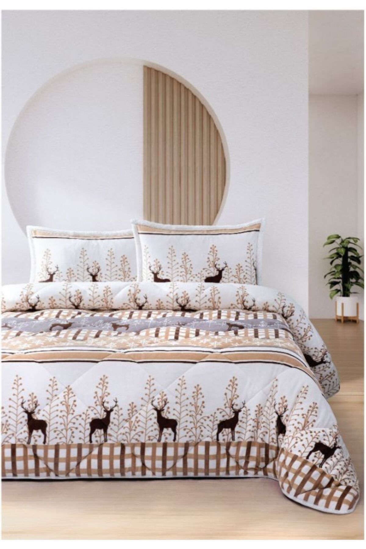 Bikaya Home Merinos Tek Kişilik Comforter Set - Deer Bej (160x240 cm)