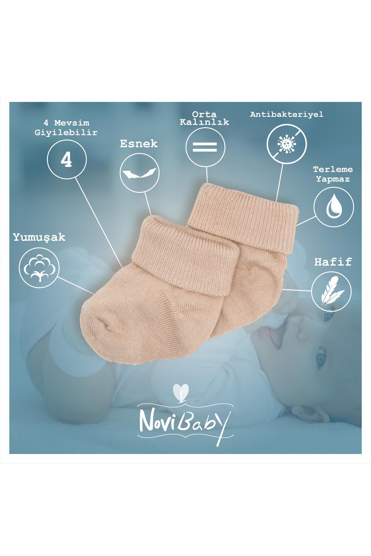 Novibaby-3 Pack Bamboo Newborn Baby Socks I Sunset I Baby Girl Boy Socks 3