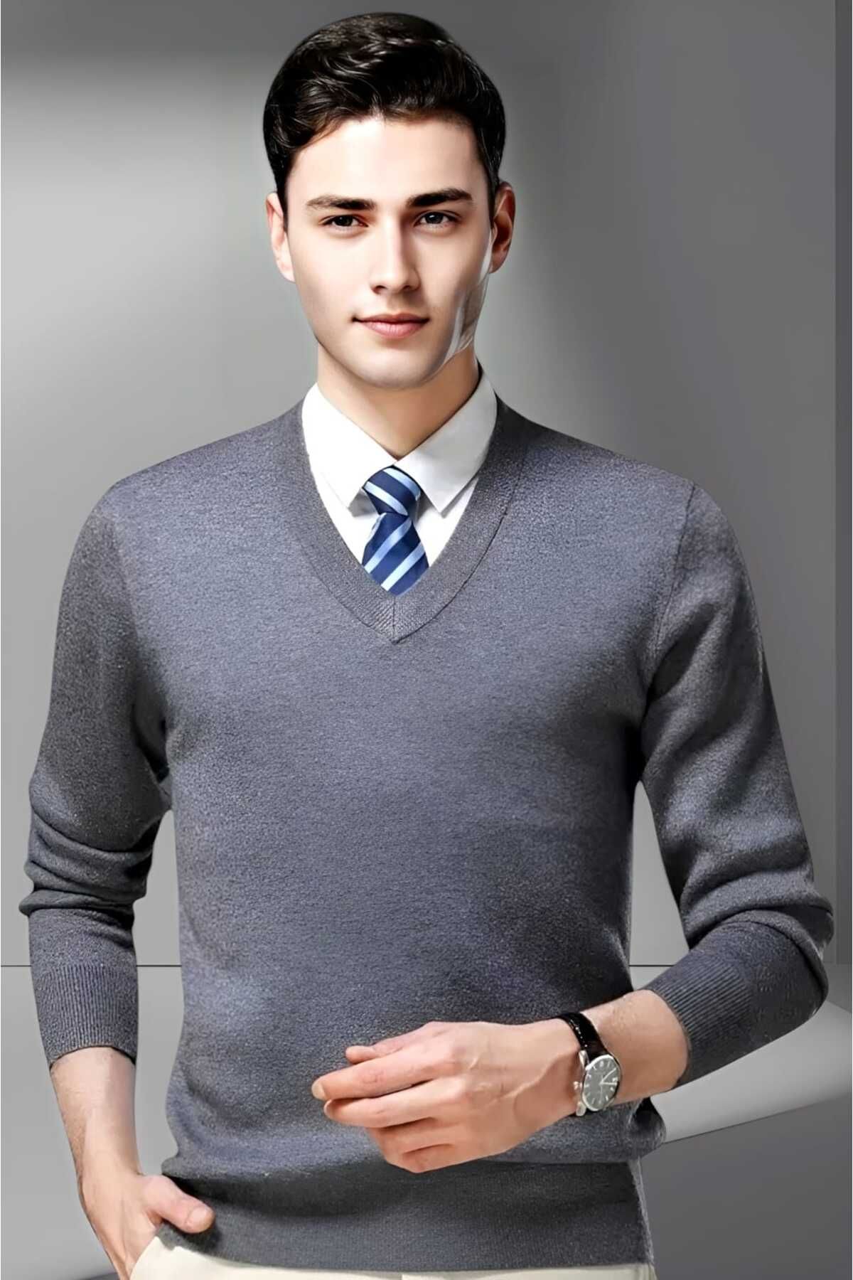 Uniquetrenders-Men's V-Neck Long Sleeve Knitwear Non-Pilling Sweater Men's Slim Fit Sweater 3