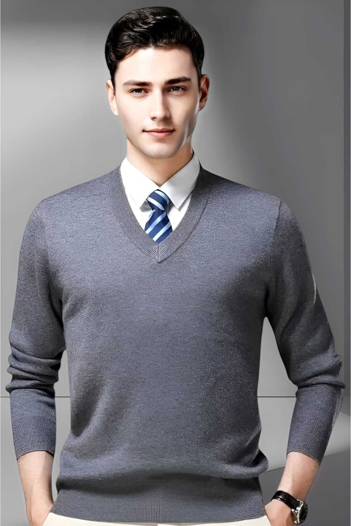 Uniquetrenders-Men's V-Neck Long Sleeve Knitwear Non-Pilling Sweater Men's Slim Fit Sweater 1