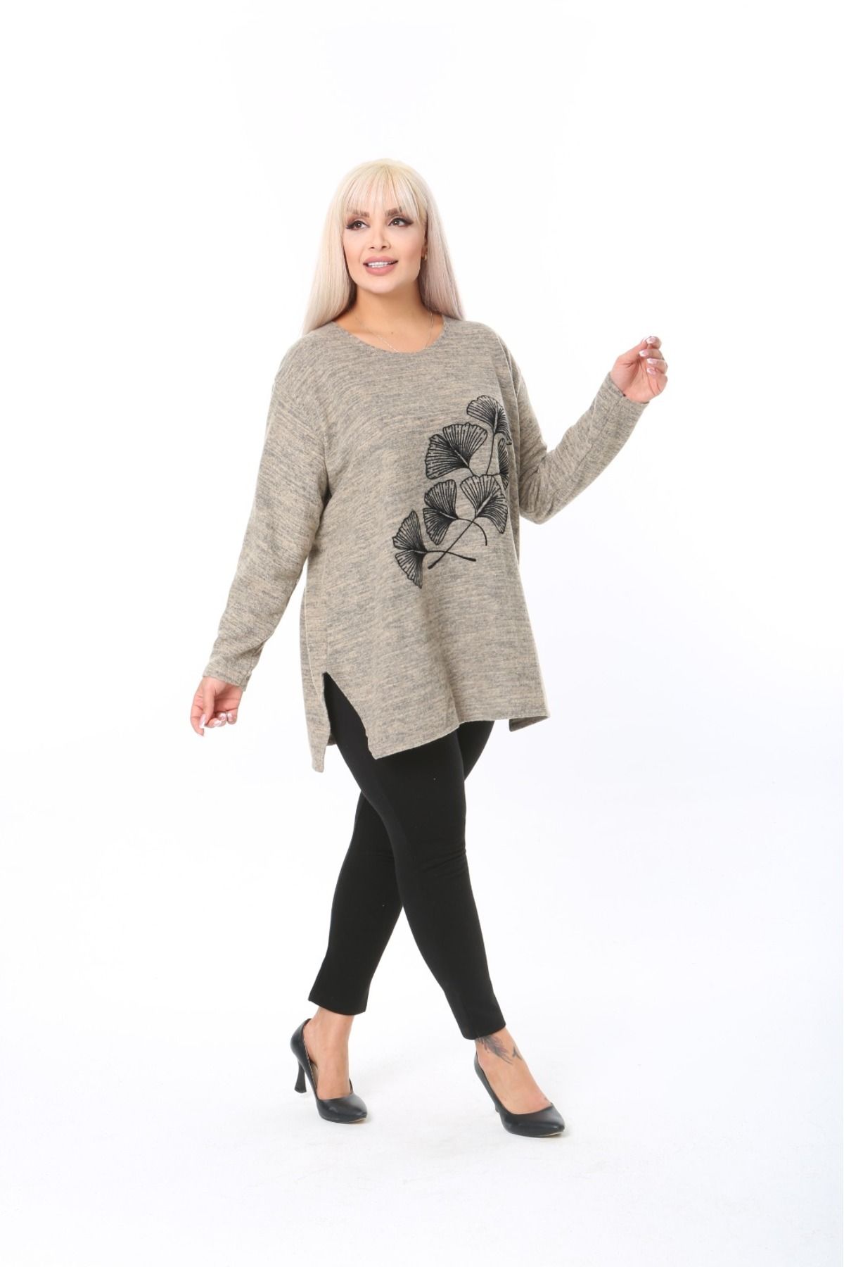 tıgersıze-Plus Size Women's Soft Flock Printed Soft Fabric Sweater 6