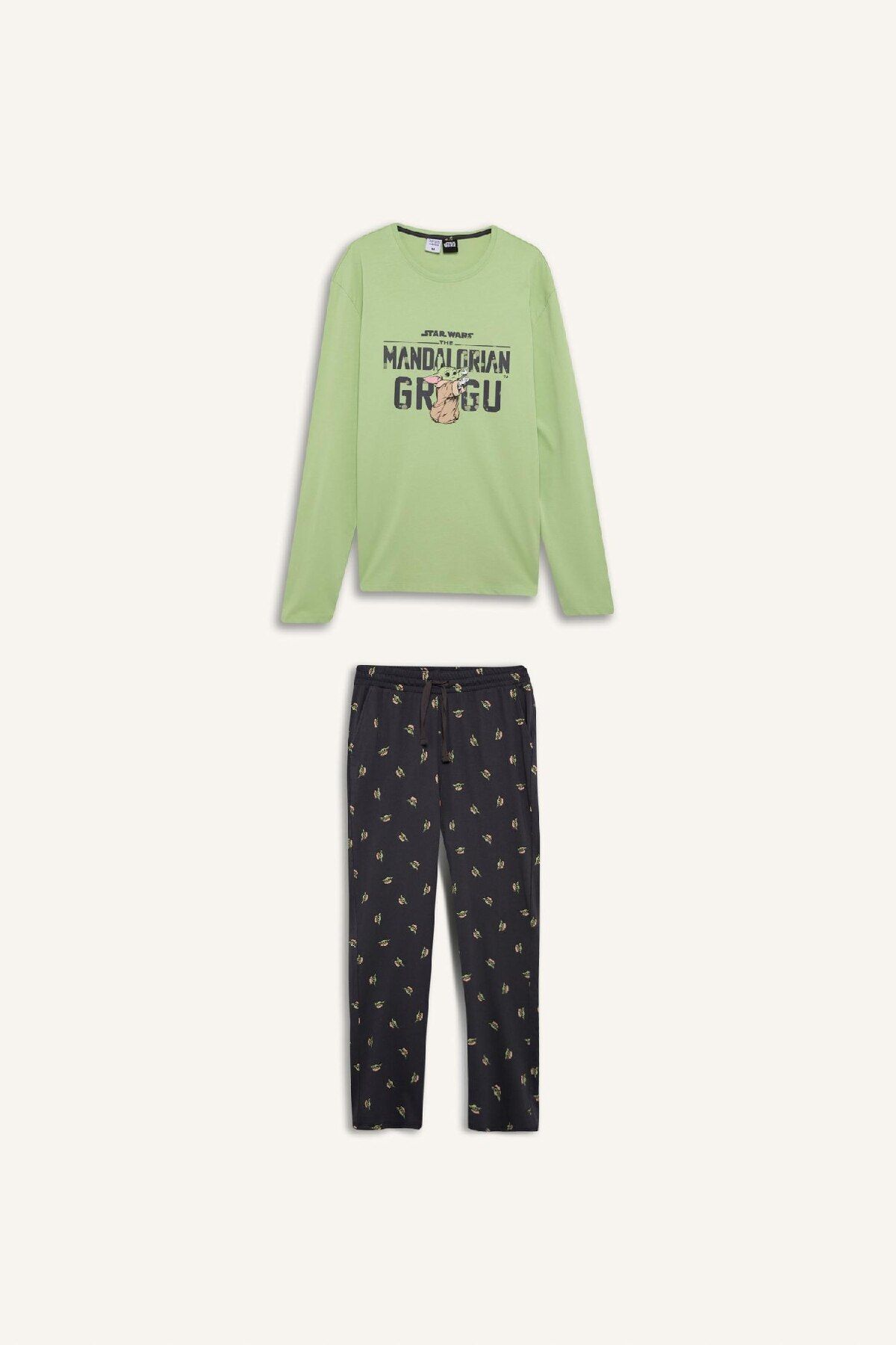 DeFacto-Star Wars-Mandalorian Pajamas Set - Regular Fit, Long Sleeve, Top Elastic Waist, Long Bottom D8221Ax24Wn 6