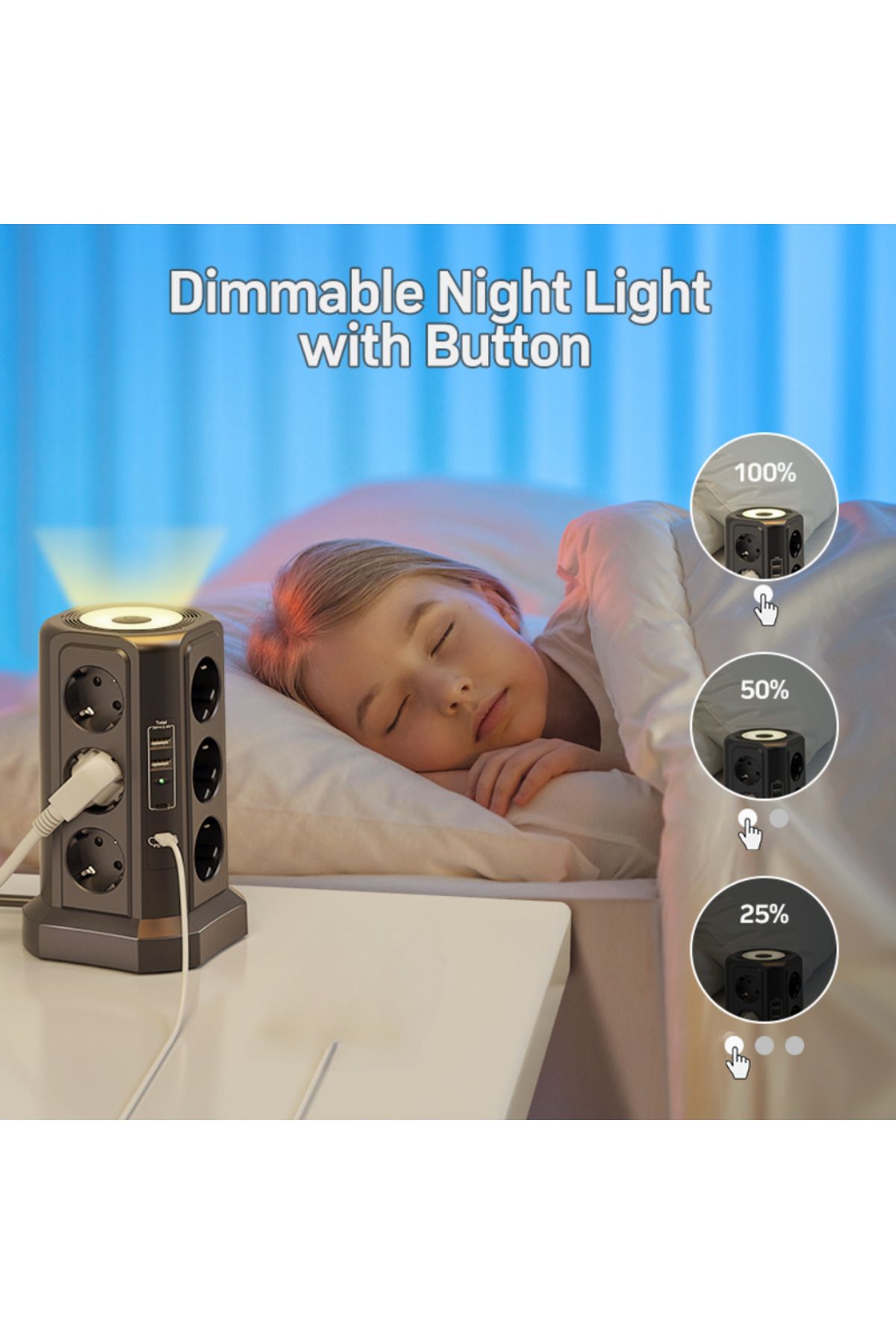 Choice-110-250V EU 12 black Eu Black Multi-socket surge Protector 4000W 16A with USB port, multi-plug with 5