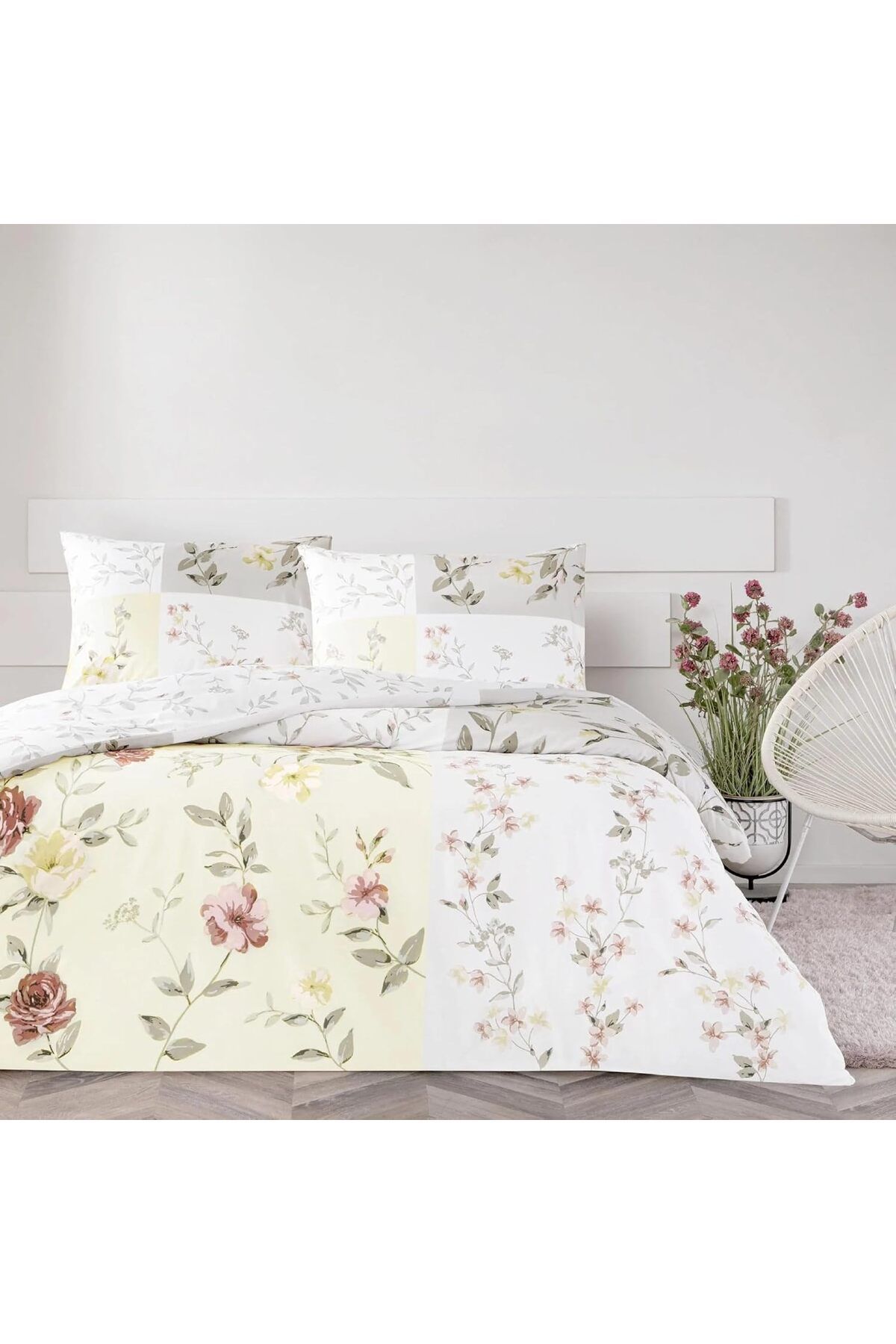yenibagshop Pamuk Sandra Nevresim Takımı Ekru Tek Kişilik