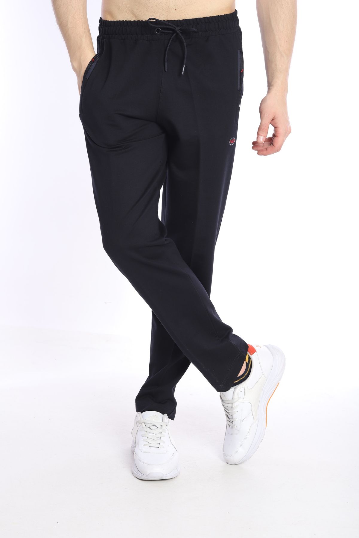 NEED LİFE-Men's Navy Blue Pockets Zippered Comfortable Fit Sweatpants 3