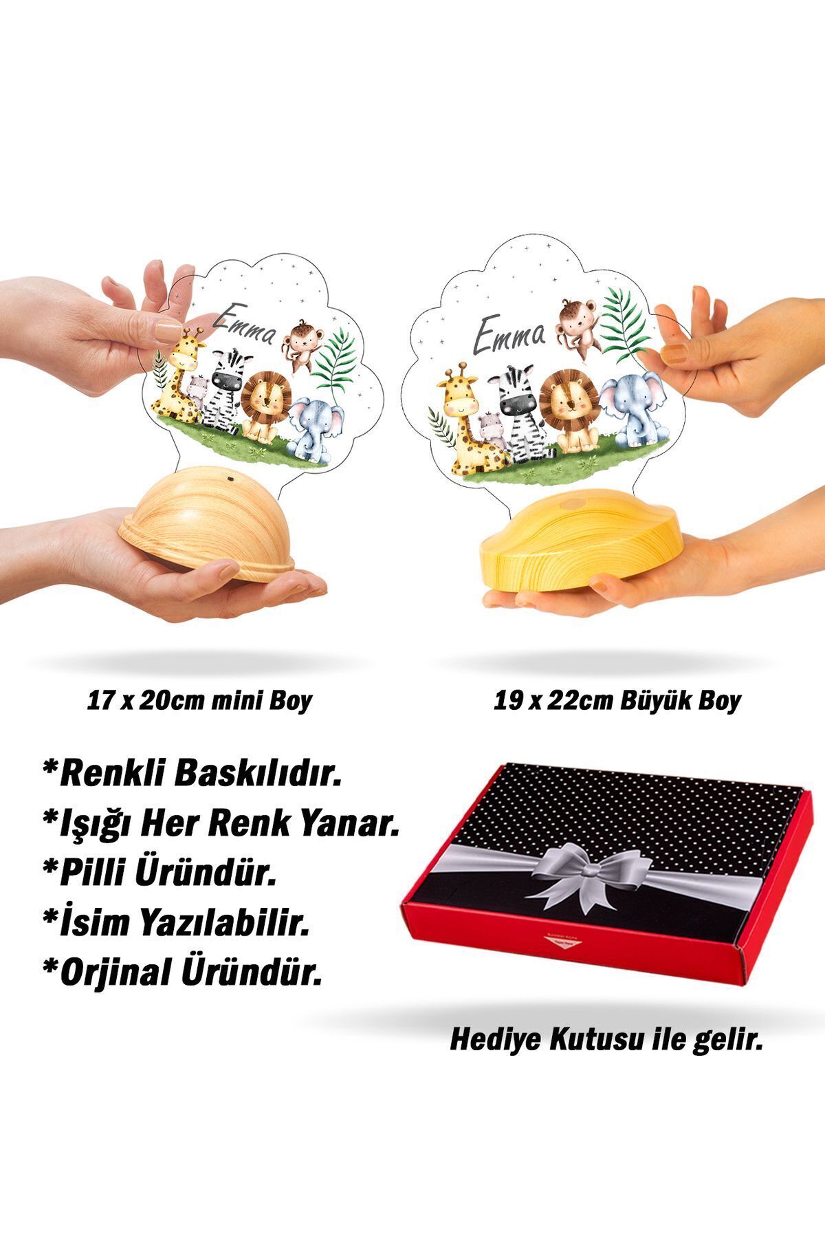 SEVGİLAMBASI Safari Temalı Bebek Odası Gece Lambası, Safari Konseptli Çocuk Doğum Günü, Hayvanlar Bebek Hediyesi fotoğrafı 4 (önizleme)