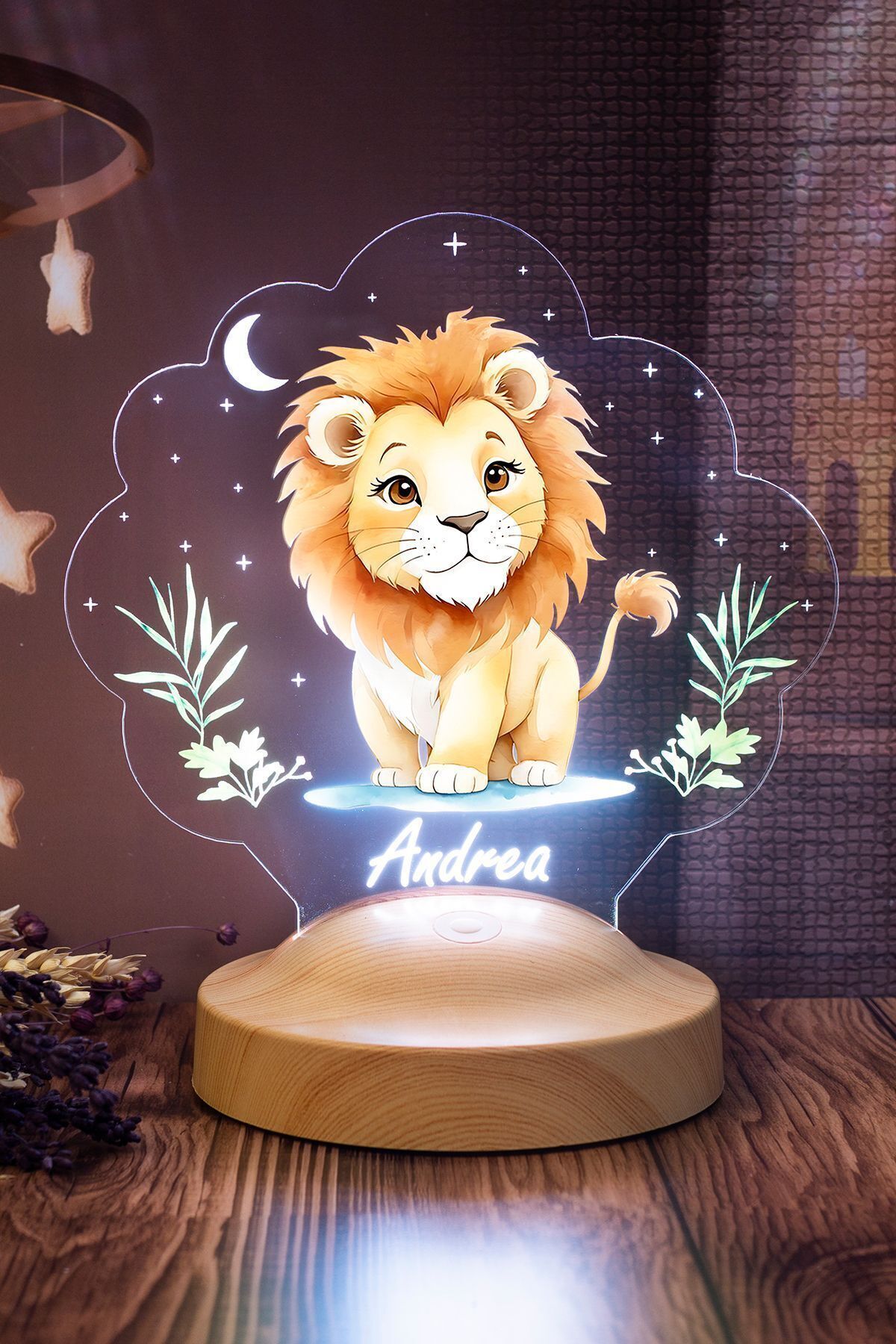 SEVGİLAMBASI Sevimli Aslan Tasarımlı İsimli Çocuk Odası Gece Lambası, Aslan Bebek Doğum Günü Hediyesi Led Lamba fotoğrafı 5 (önizleme)