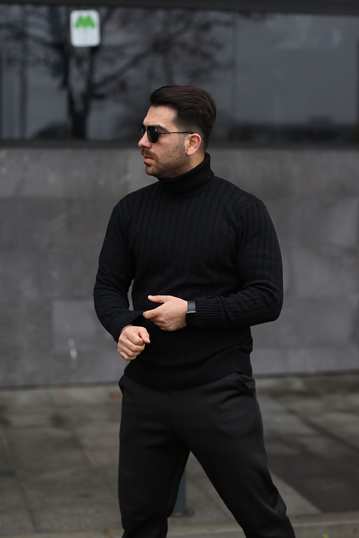 Trendseninle-Men's Black Green Beige Turtleneck Winter Knitwear Sweater Set of 3 3