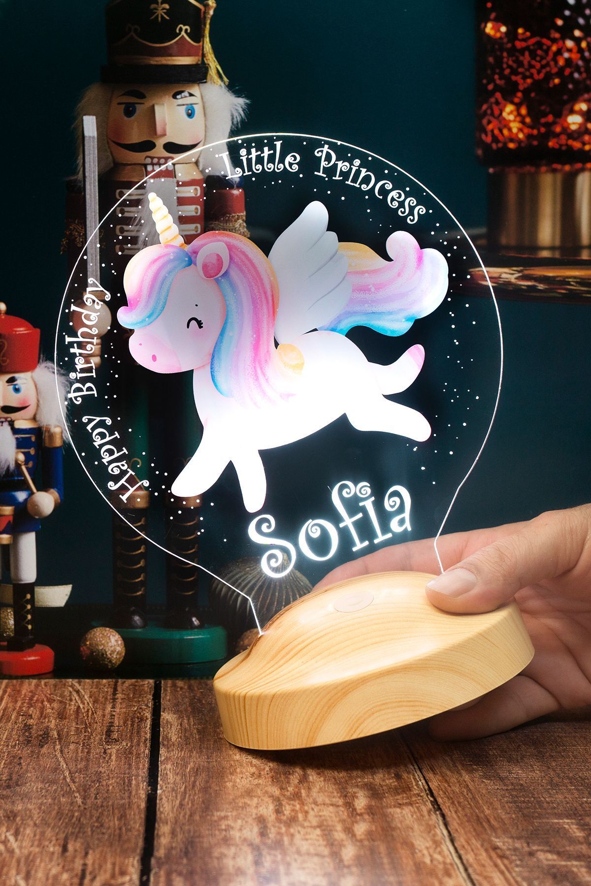 SEVGİLAMBASI Unicorn Renkli Tek Boynuzlu At İsimli Kız Çocuk Odası Hediyesi Led Lamba, Unicorn Doğum Günü Partisi fotoğrafı 5 (önizleme)