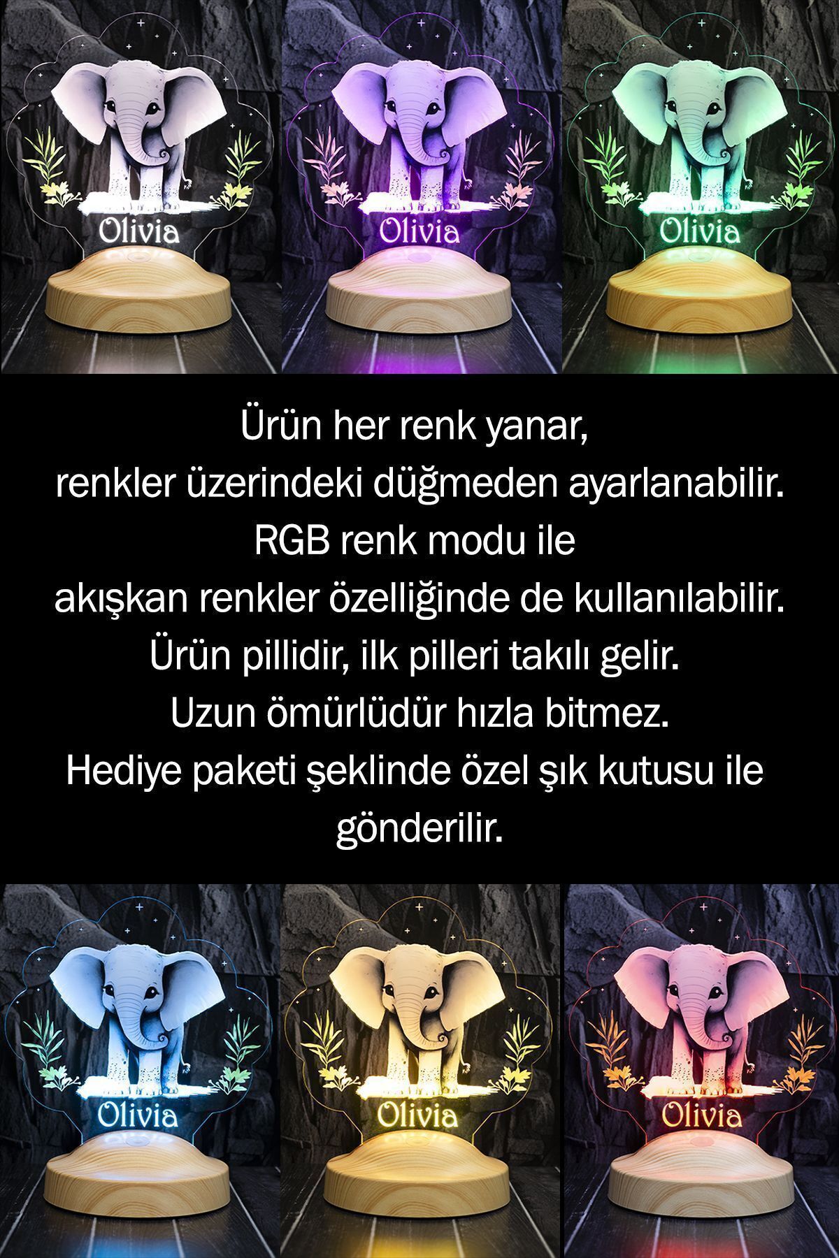 SEVGİLAMBASI Sevimli Fil Bebek Odası Gece Lambası, Fil Çocuk Doğum Günü Hediyesi Led Lamba fotoğrafı 5 (önizleme)