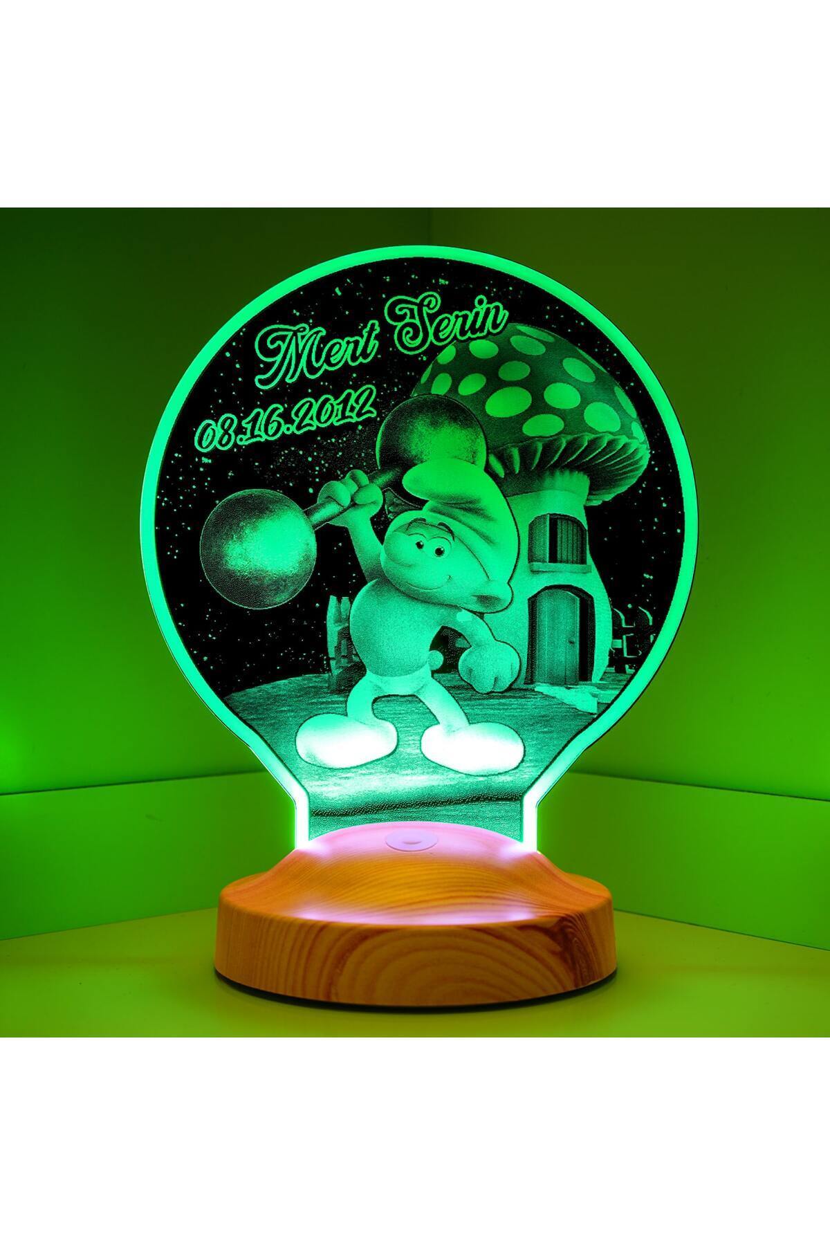 SEVGİLAMBASI Güçlü Şirin Figürlü 3D Led lamba, Şirinler Tasarımlı Hediye 3D Gece Lambası fotoğrafı 7 (önizleme)