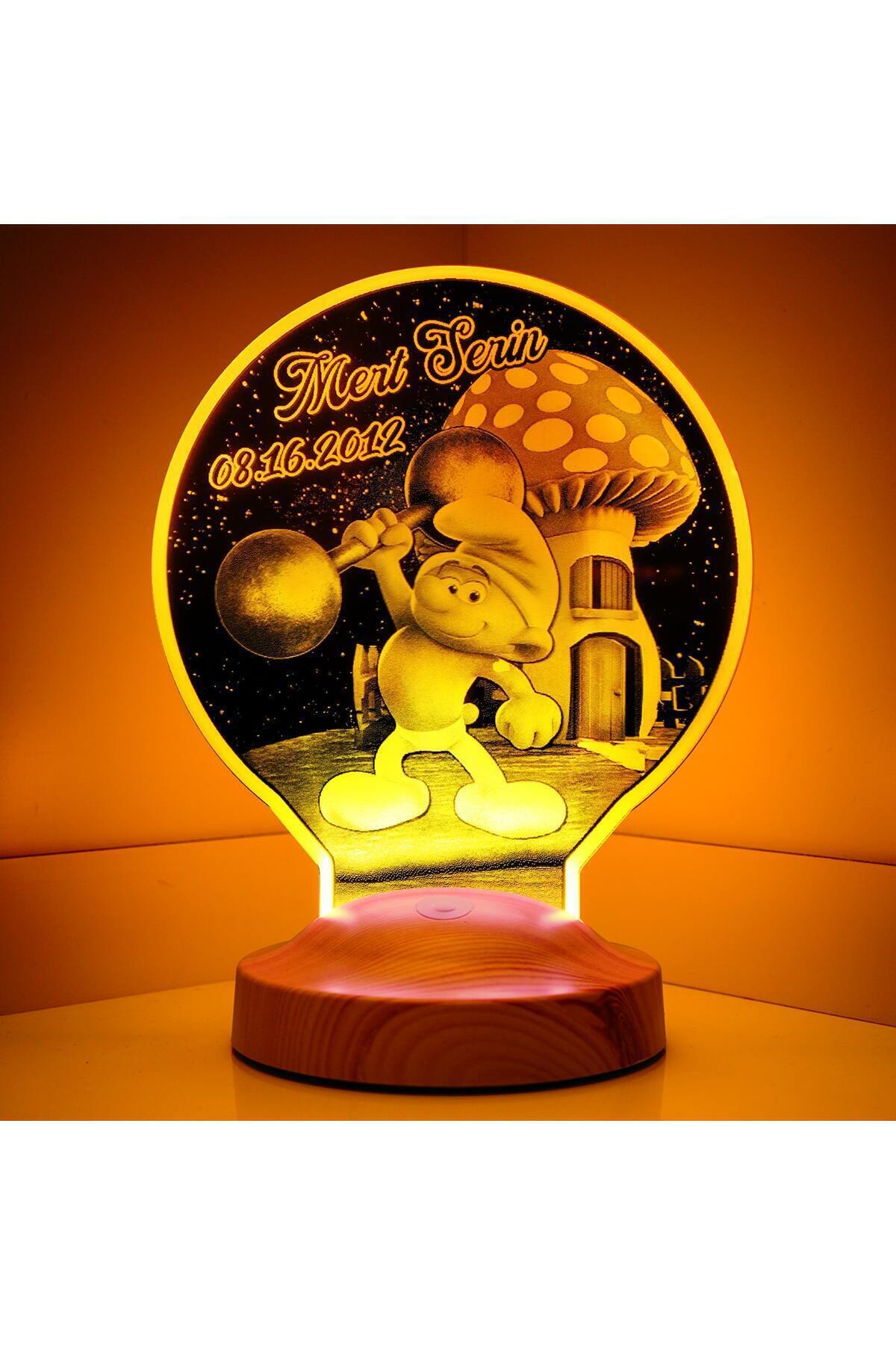 SEVGİLAMBASI Güçlü Şirin Figürlü 3D Led lamba, Şirinler Tasarımlı Hediye 3D Gece Lambası fotoğrafı 3 (önizleme)