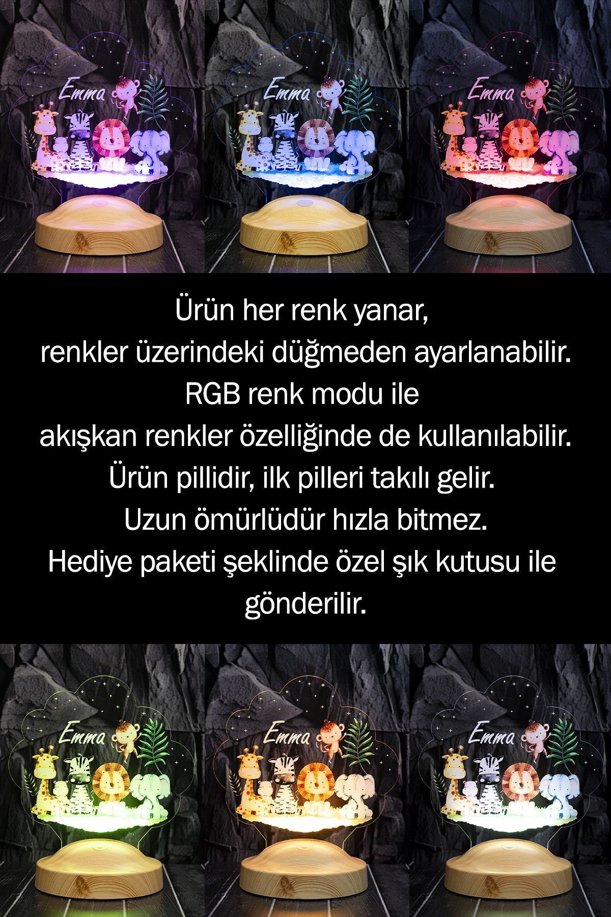 SEVGİLAMBASI Safari Temalı Bebek Odası Gece Lambası, Safari Konseptli Çocuk Doğum Günü, Hayvanlar Bebek Hediyesi fotoğrafı 3 (önizleme)