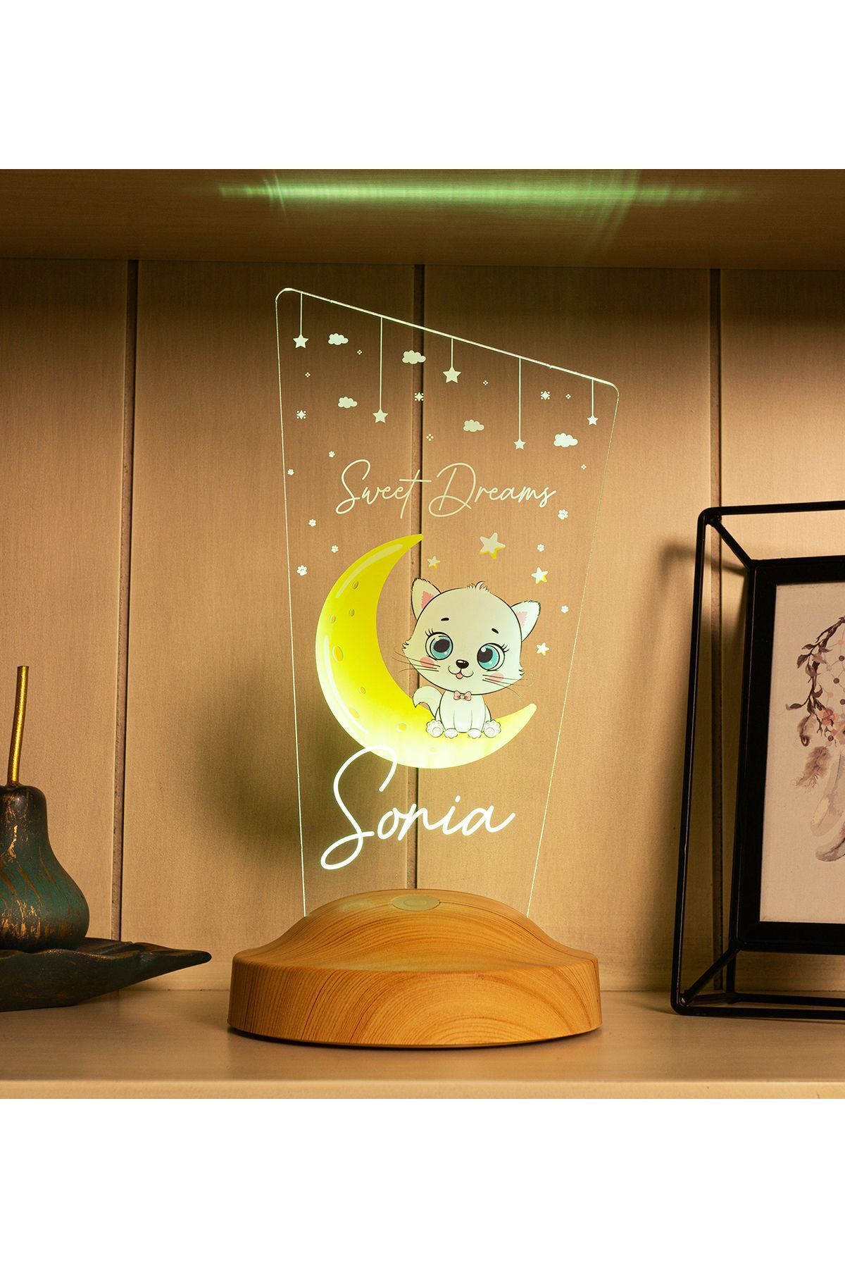 SEVGİLAMBASI Kedili Hediye Çocuk Odası Aydınlatma Kız Bebek Gece Lambası, Kişiye Özel Oda Dekoru fotoğrafı 6 (önizleme)