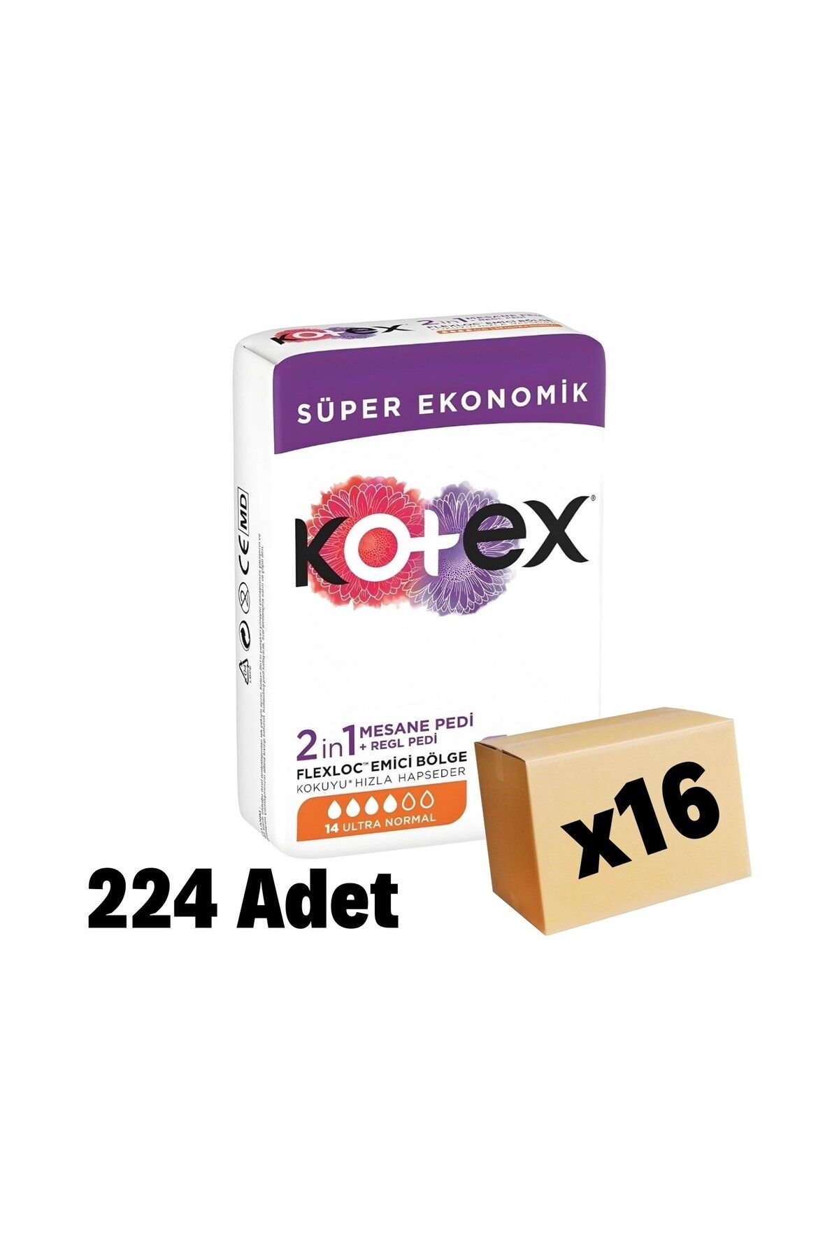 Kotex 2IN1 Regl-Mesane Ultra Normal Ped 224 Adet 16 Paket