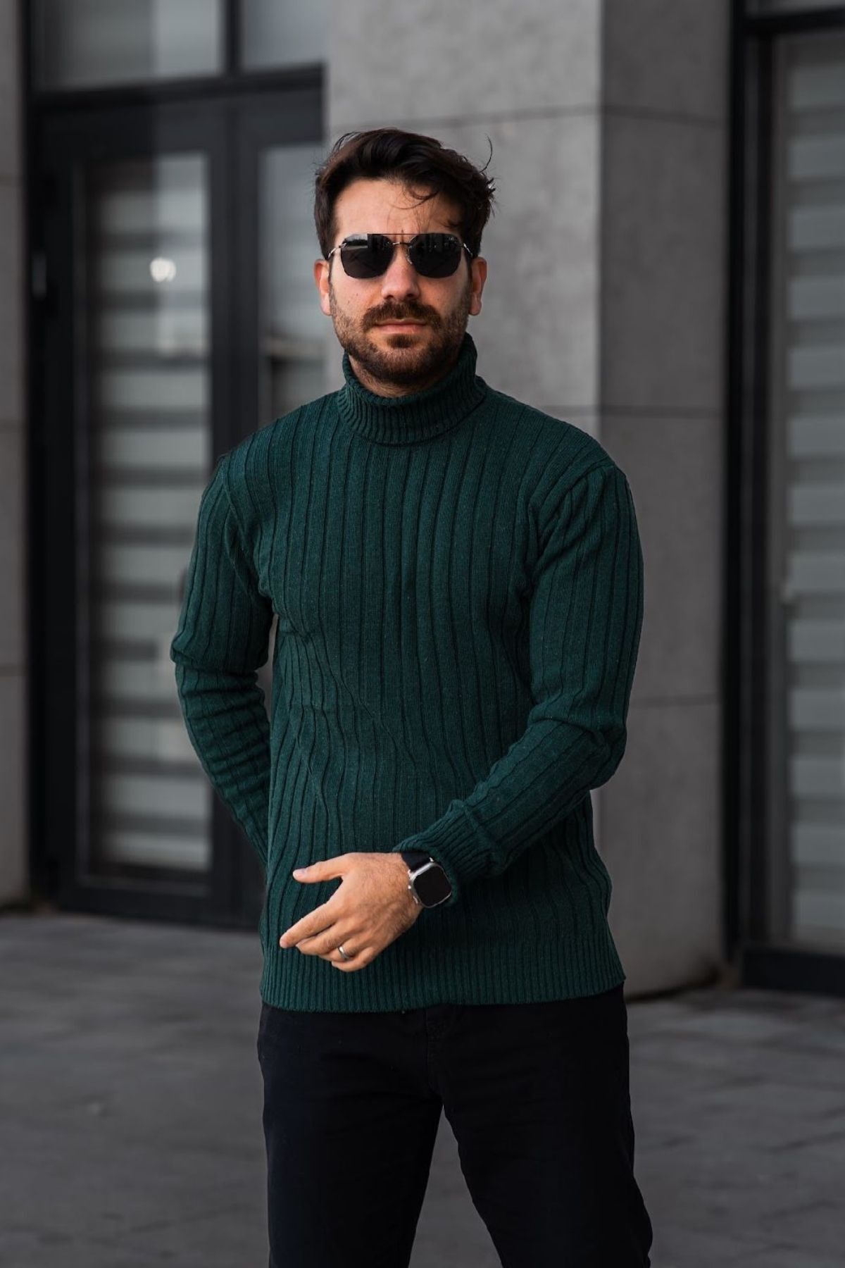 Trendseninle-Men's Black Green Beige Turtleneck Winter Knitwear Sweater Set of 3 2