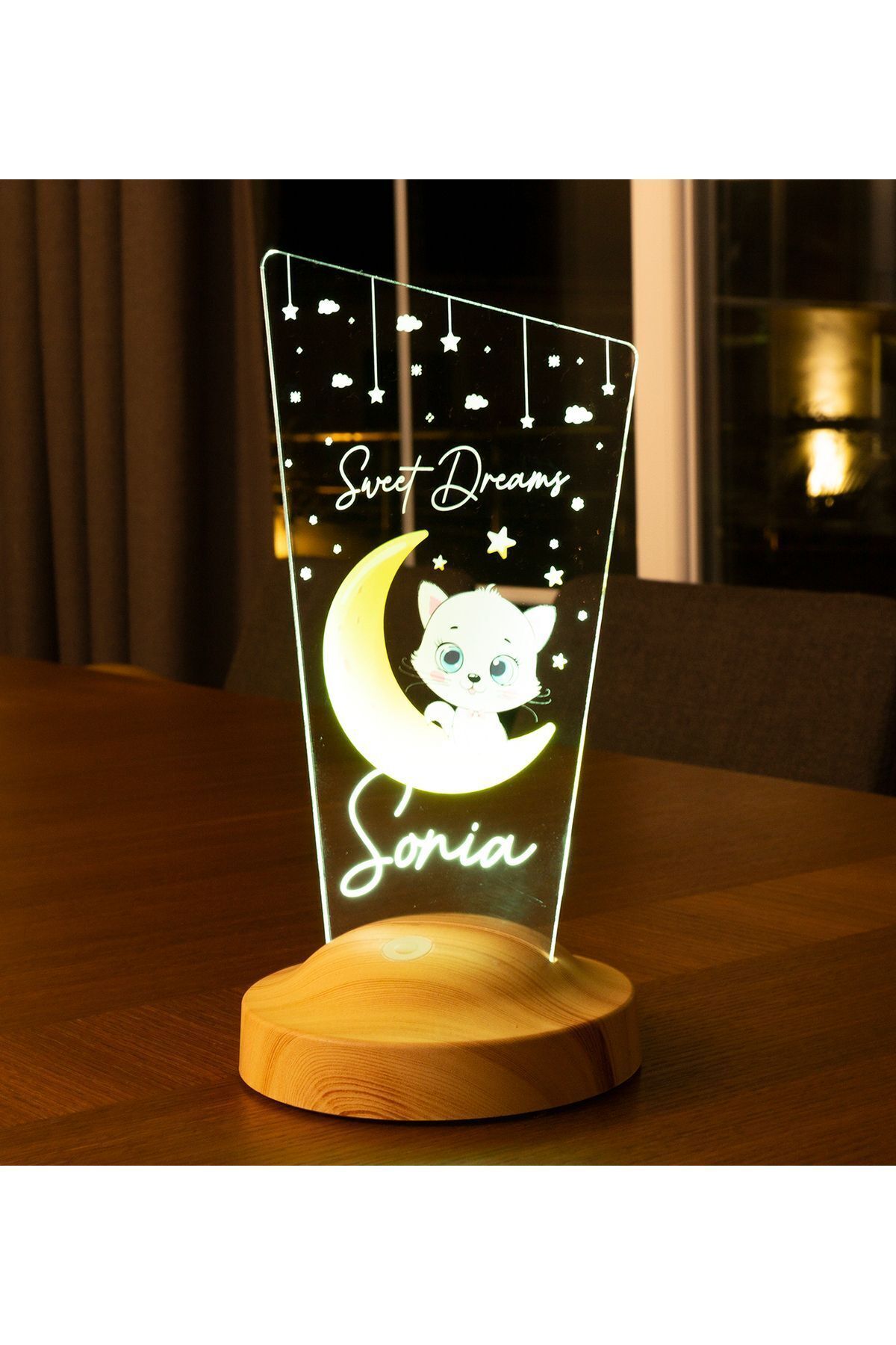 SEVGİLAMBASI Kedili Hediye Çocuk Odası Aydınlatma Kız Bebek Gece Lambası, Kişiye Özel Oda Dekoru fotoğrafı 3 (önizleme)