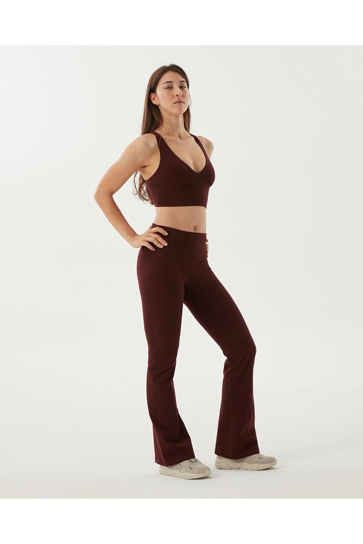 Ayma Active-High Waist Brown Organic Cotton Flared Leg Leggings 1