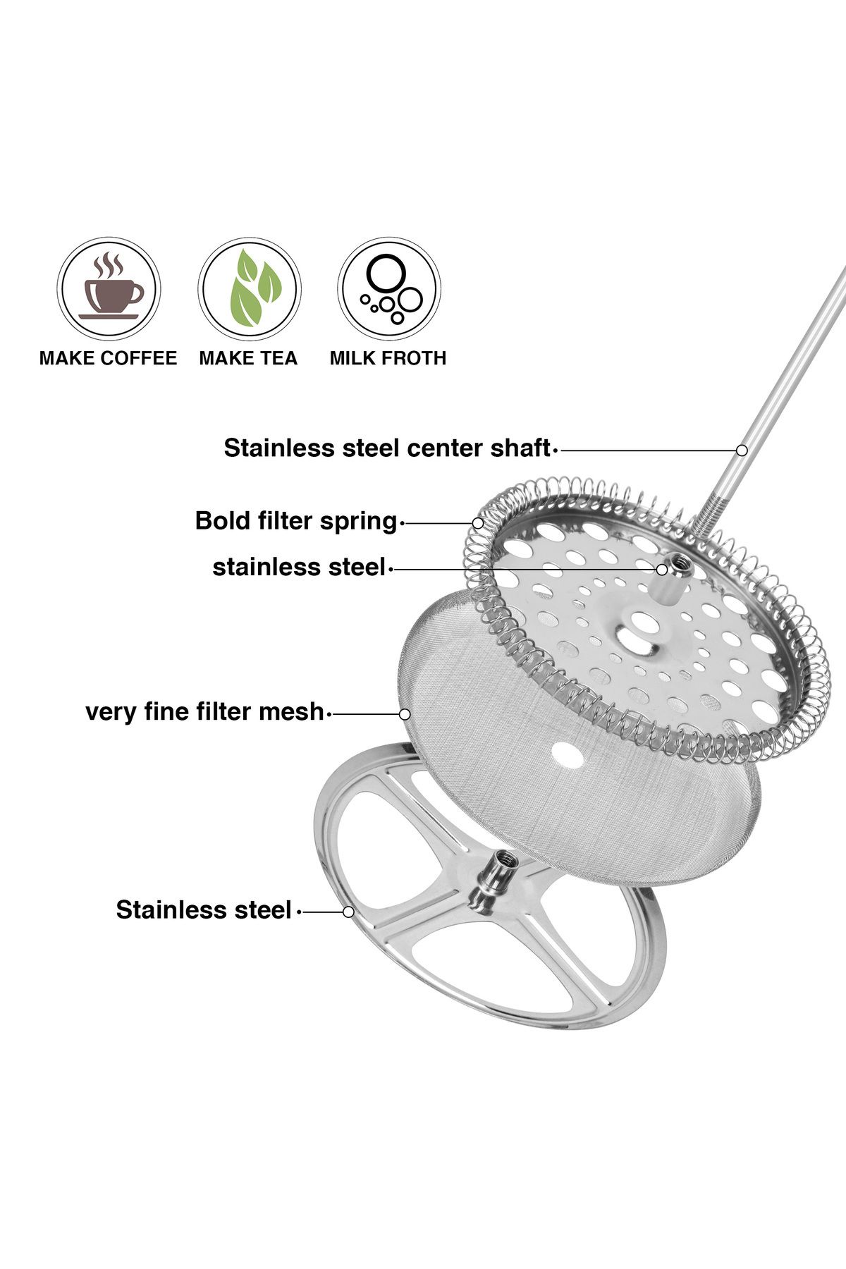 Fissman-1-Liter French Press Coffee Maker, Double Wall Borosilicate Glass BPA Free, Dishwasher Safe 2