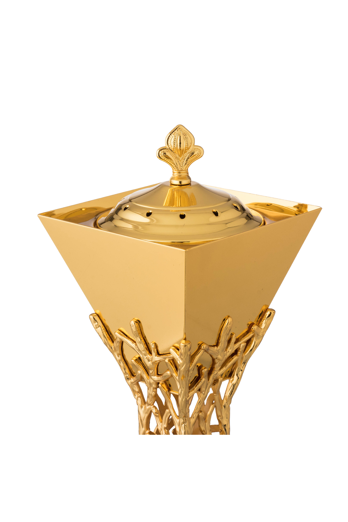 مبخرة بخور ذهبية فاخرة بتصميم أغصان معدنية أنيقة