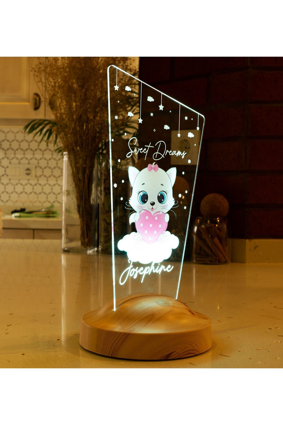 SEVGİLAMBASI Pembe Kitty Kedicik Bebek Odası Gece Lambası, Kız Çocuklara Özel Hediye, Kedi Tasarımlı Led Lamba fotoğrafı 6 (önizleme)