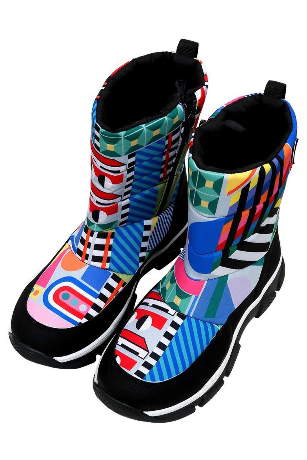 Dogo-Women's Vegan Multicolor Snow Boots - Geometric Design 1