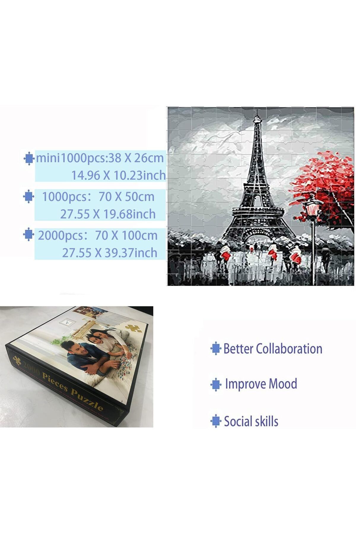 Arabest-1000 Piece Wooden Puzzle Eiffel Tower Family Game Team Building Gift for 3