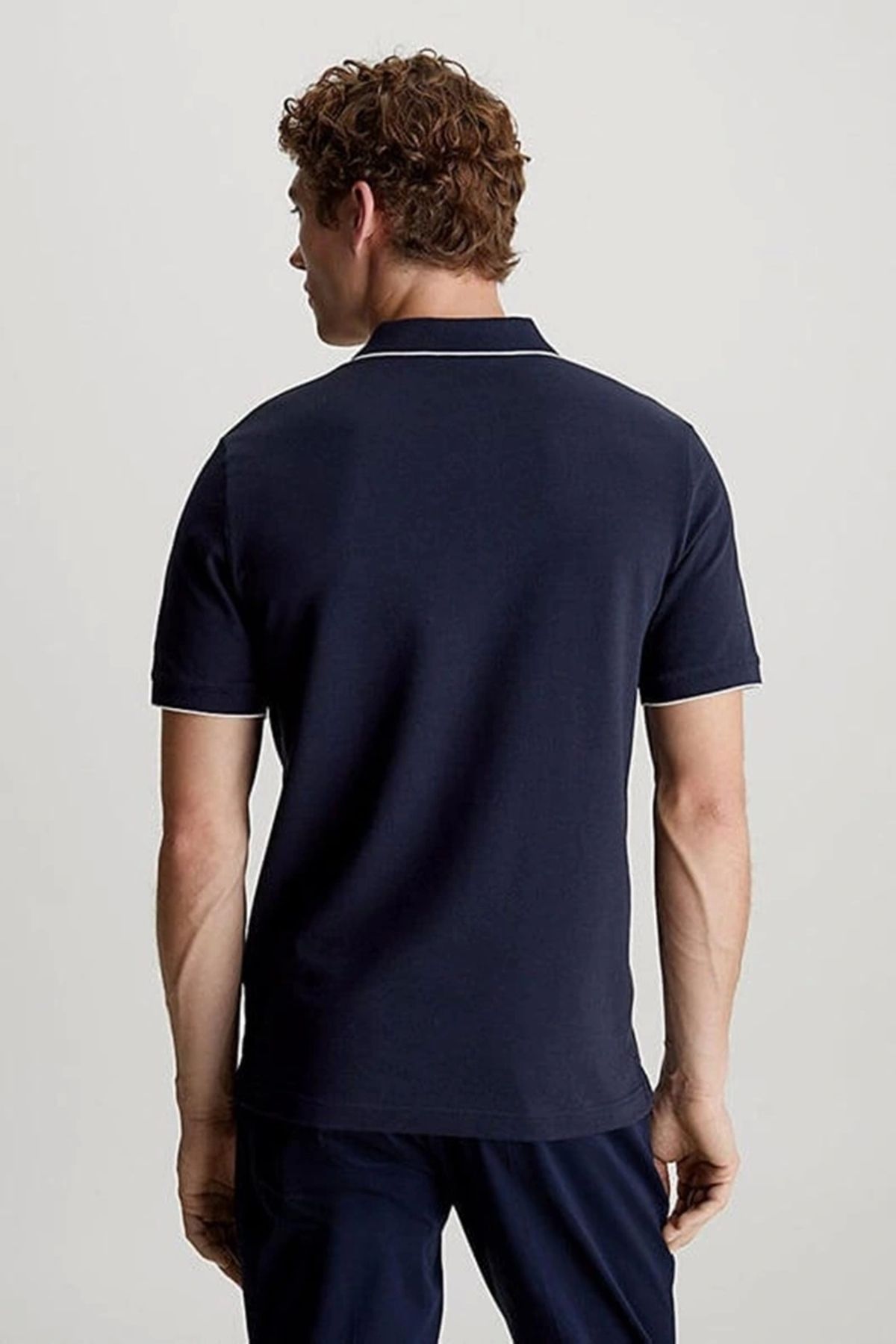 تی شرت یقه پولو آبی مردانه آرم پنبه پارچه بافته شده توسط رنگ K10K112751 CHW Calvin Klein