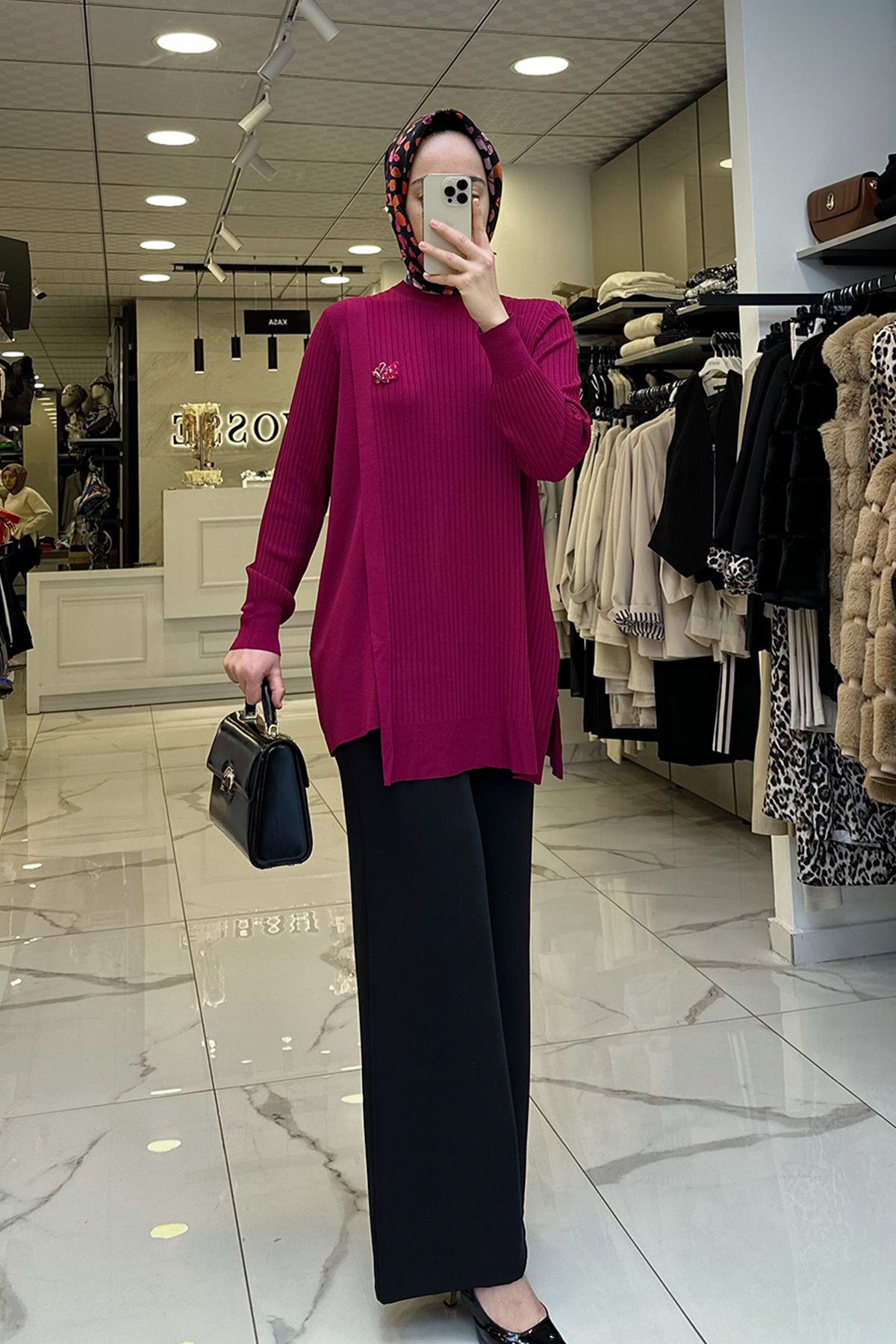 بلوز صورتی زنانه لباس دستمال قلاب گره دار FUCHSIA RAYON TUNIC اورجینال Vosse