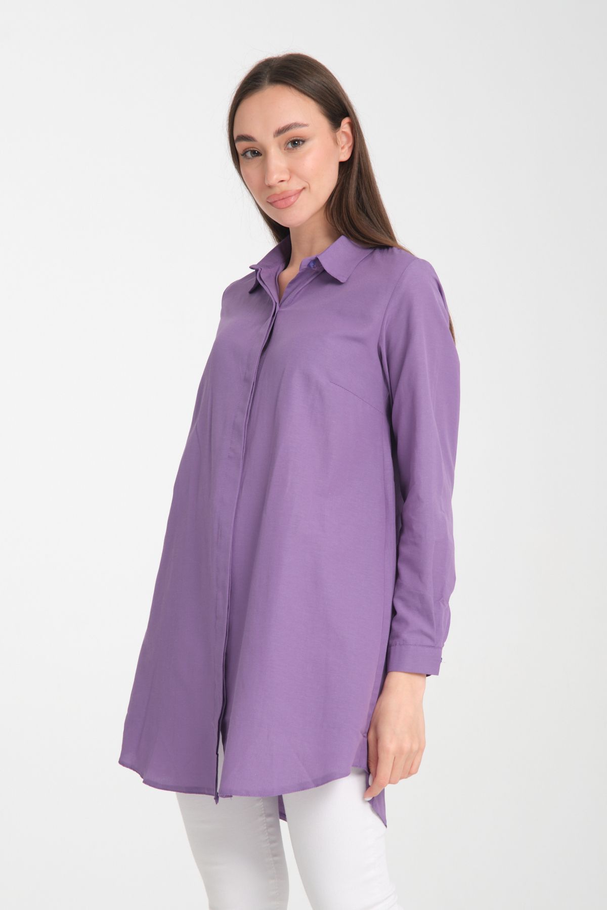 ensade-Back Pleat Hidden Button Woven Shirt 1