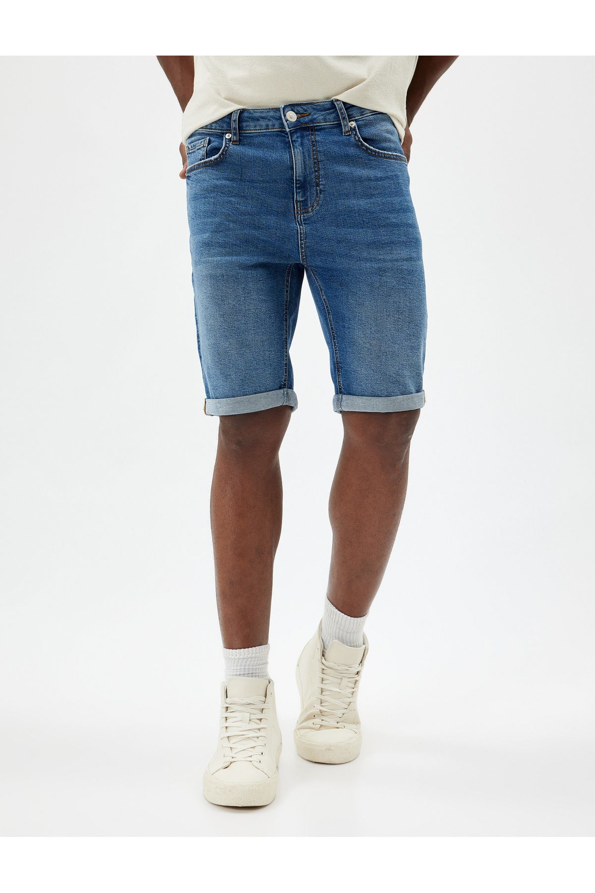 Koton-Cotton Oversize Denim Shorts - Bermuda with Pocket Detail 3