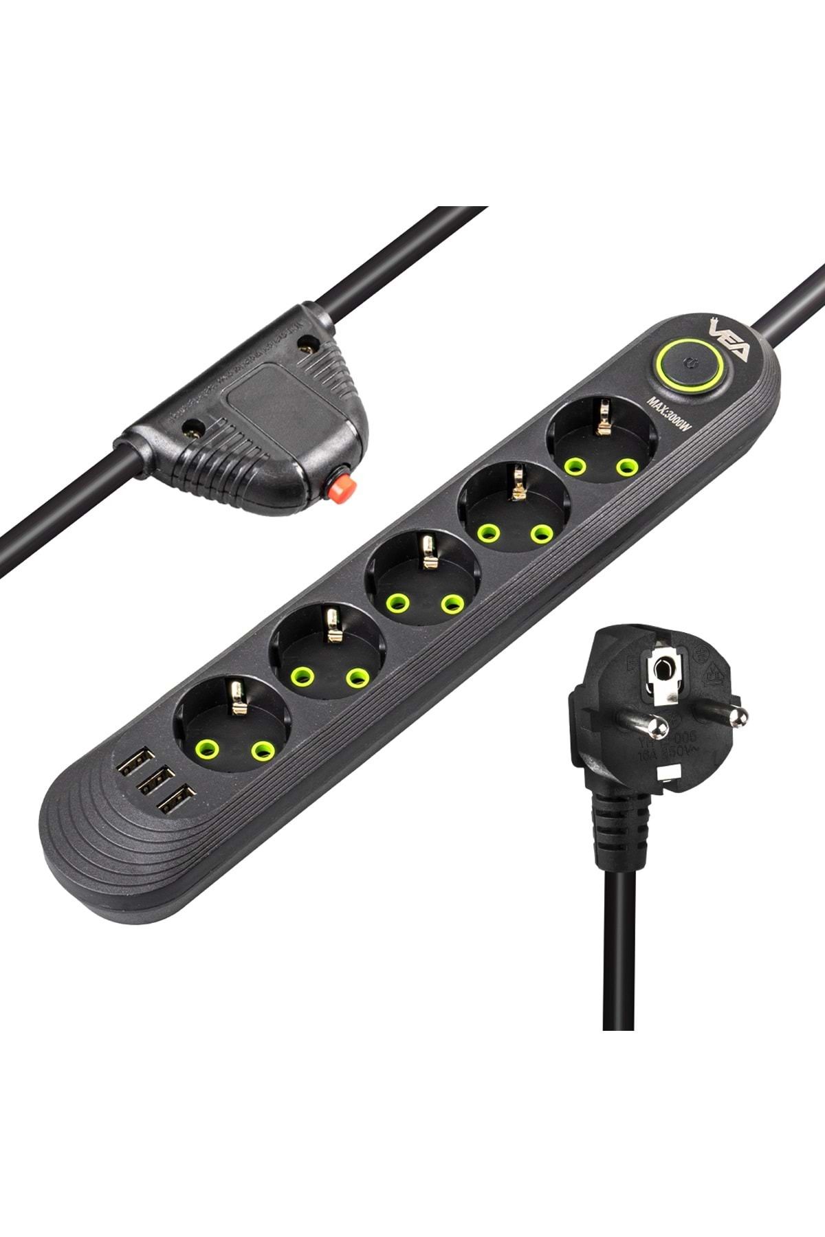 Kelepir Fırsatlar-Thermal Current Shielded Five Groups Plug Socket with 1.5 Meter Cable Current Shielded 3 USB Kpf6-77A3Z 1