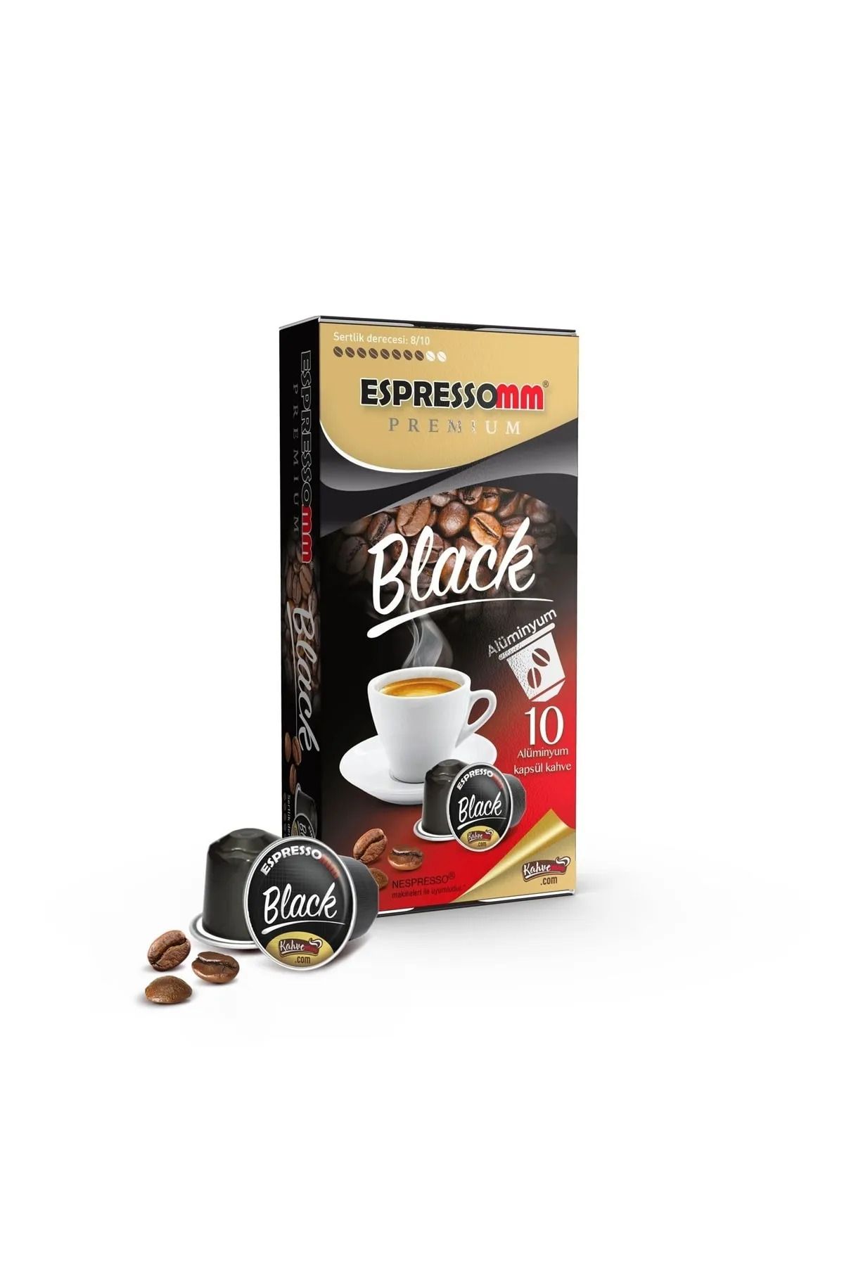 ESPRESSOMM Nespresso Makinelerle Uyumlu Premium Black Alüminyum Kapsül Kahve (1 Paket - 10 Kapsül)