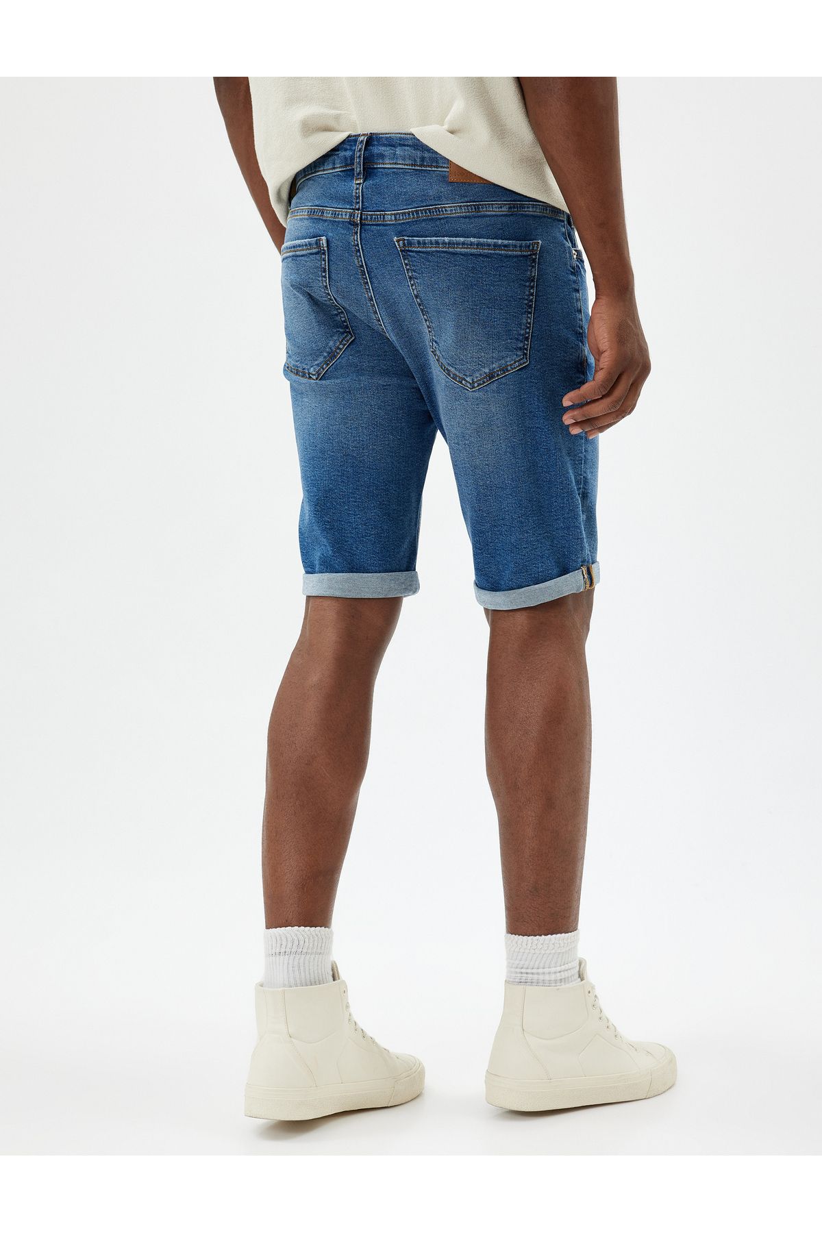 Koton-Cotton Oversize Denim Shorts - Bermuda with Pocket Detail 4