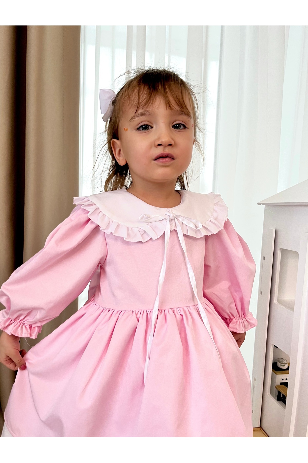 Baby Berry Baby store Kız Bebek Çocuk Bebe Yakalı Fiyonklu Elbise-pembe (fiyonk Çıkarılabilir) fotoğrafı 2 (önizleme)