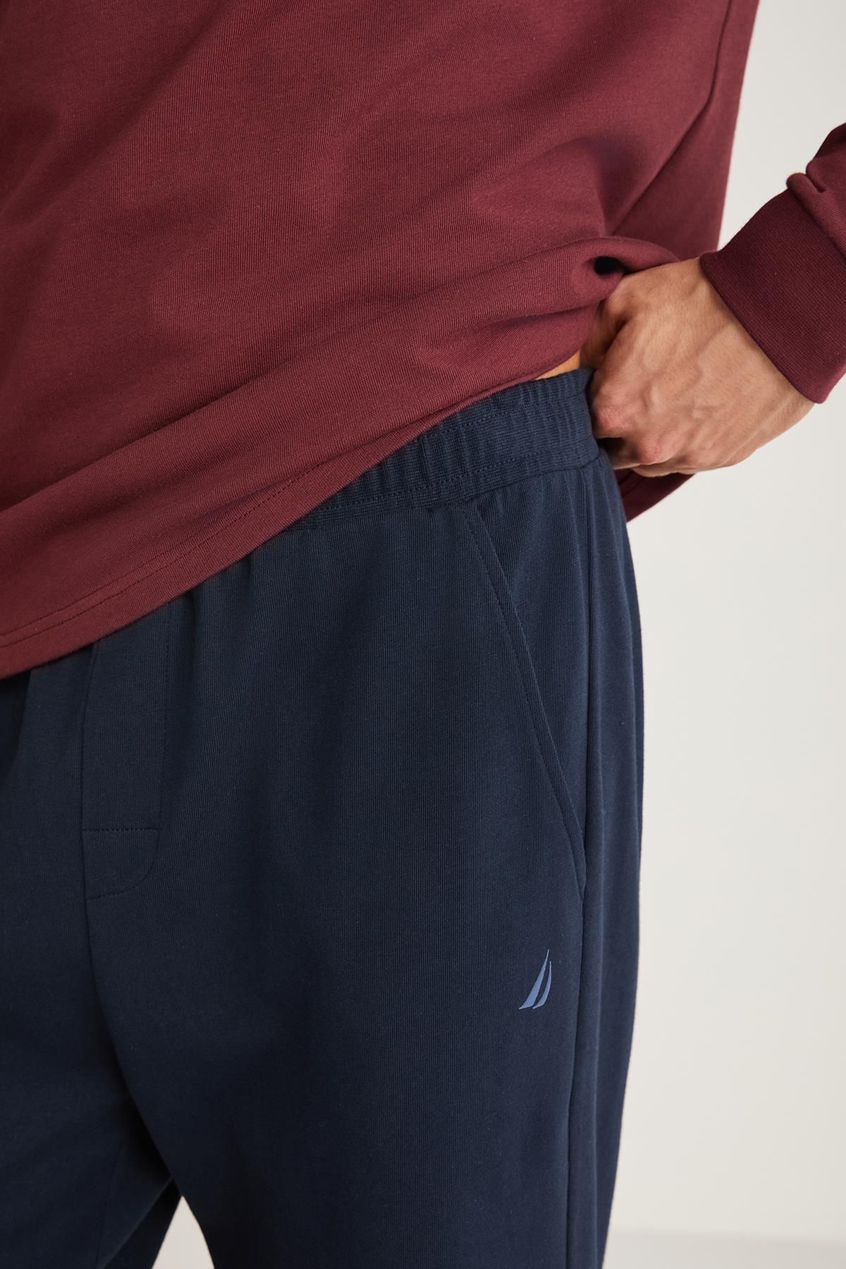 ست پیژامه مردانه لباس خواب بلند آقایان BURGUNDY C4T1N8O را تنظیم کرد Nautica