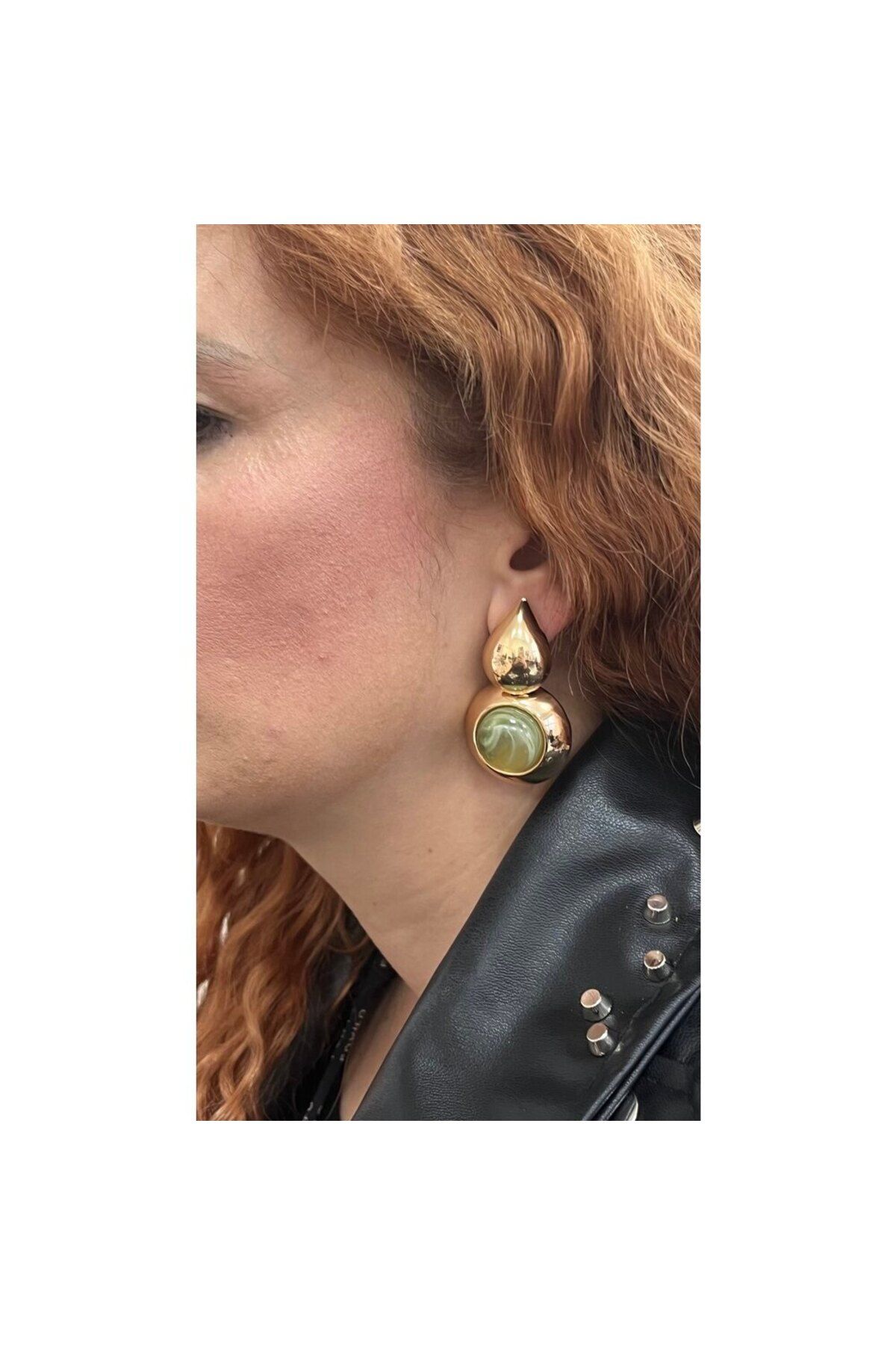 ParlaTakıAksesuar-Gold Colored Stone Drop Dangle Earrings 2