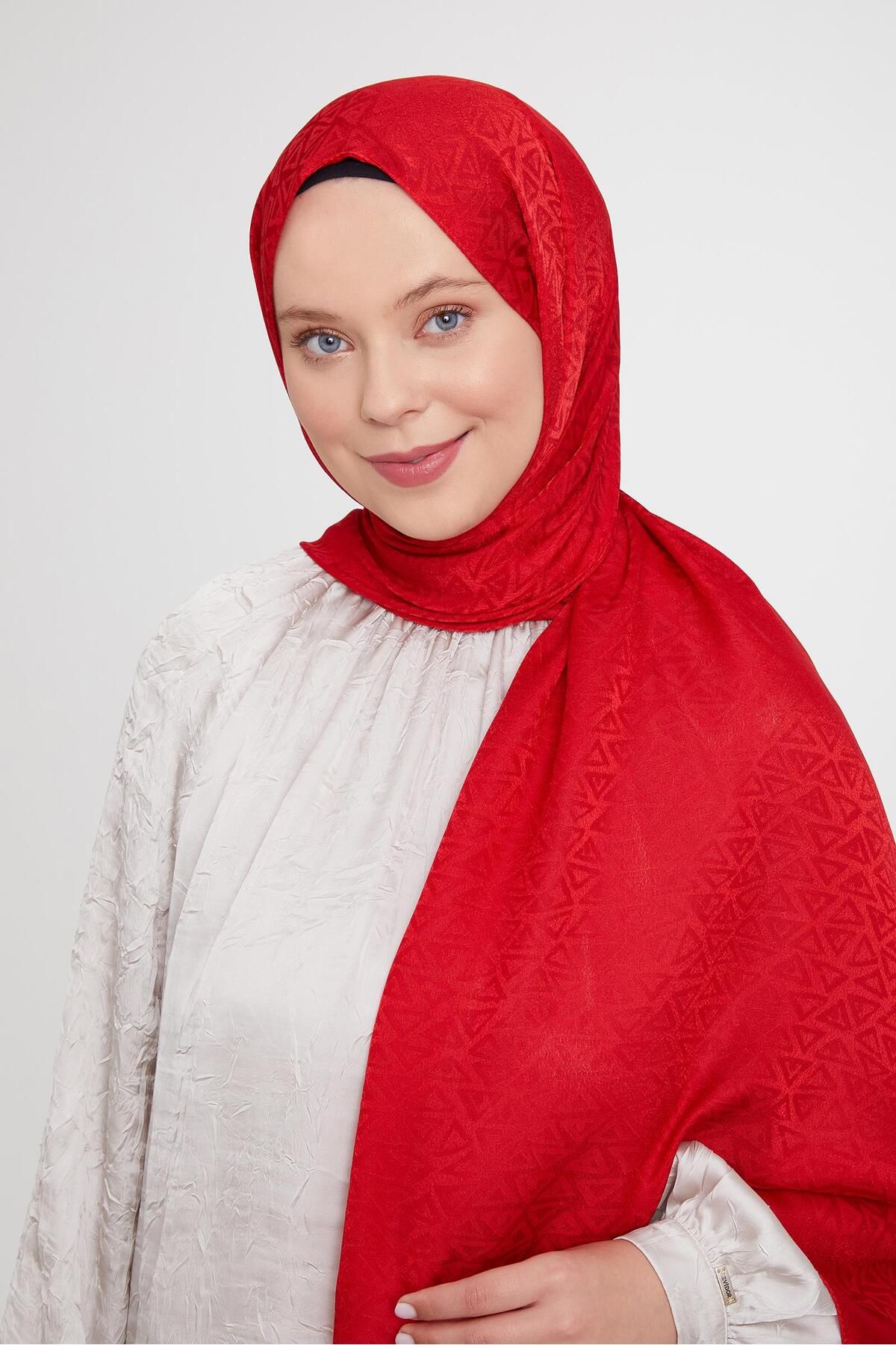 Levidor-Red Triangle Pattern Jacquard Janjan Shawl 1