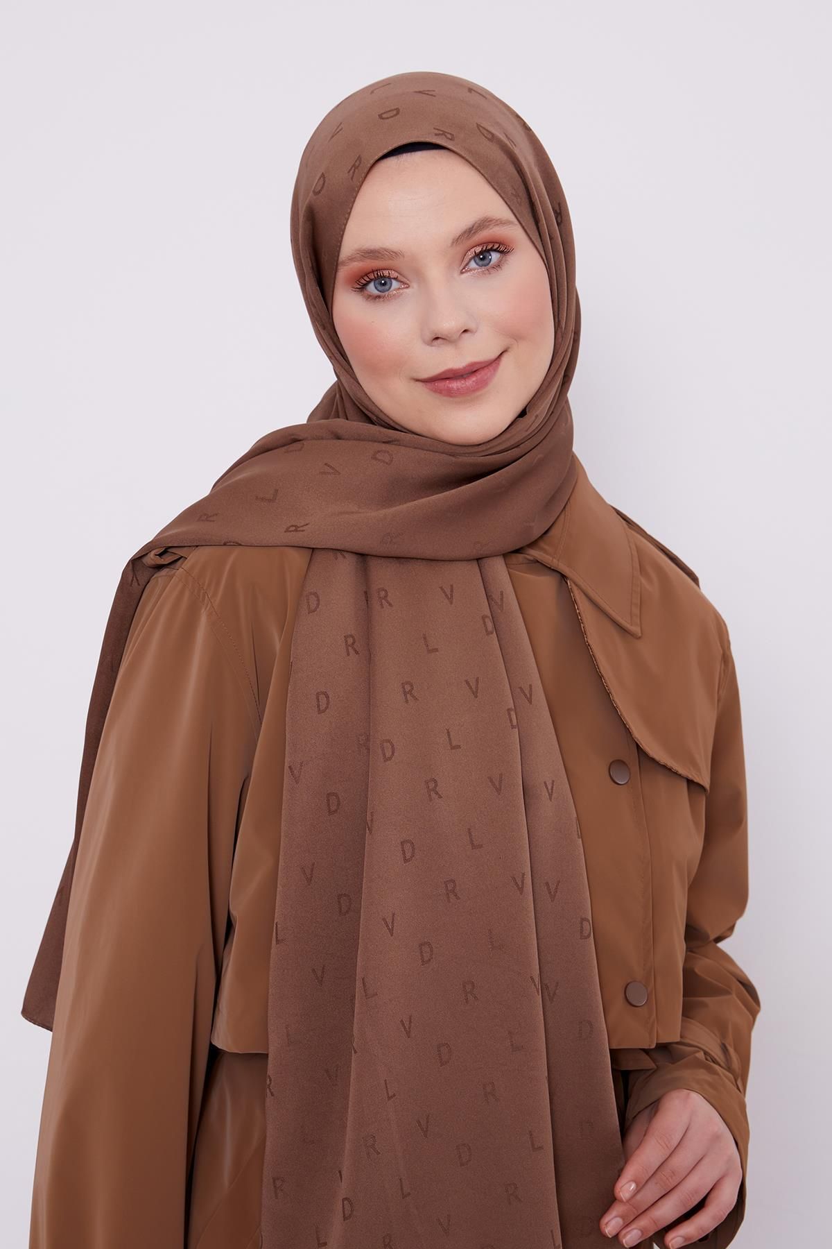 Levidor-Chocolate Brown Lvd Printed Blue Jacquard Shawl 1