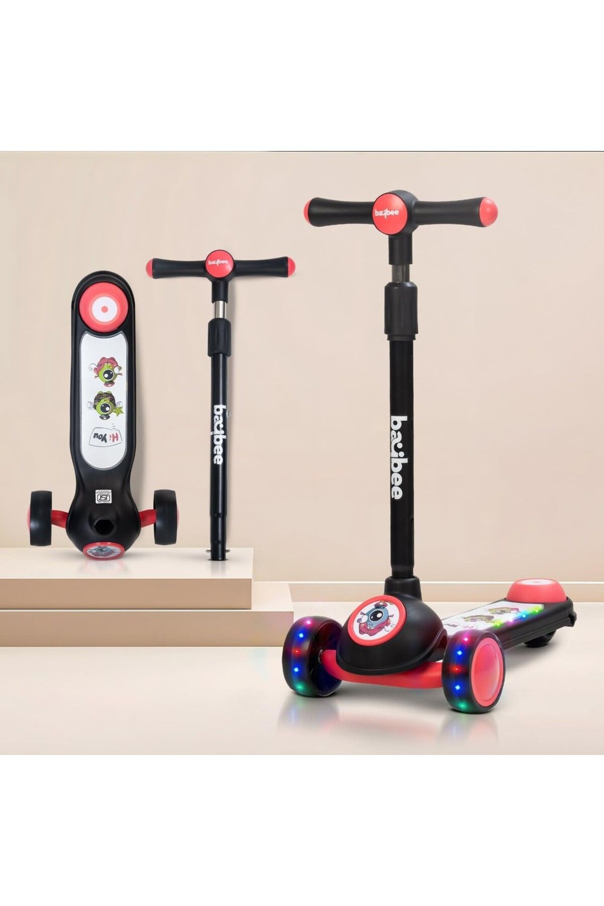 BAYBEE Sonic Skate Scooter, 3 Tekerlekli, Ayarlanabilir ve LED Tekerlekli