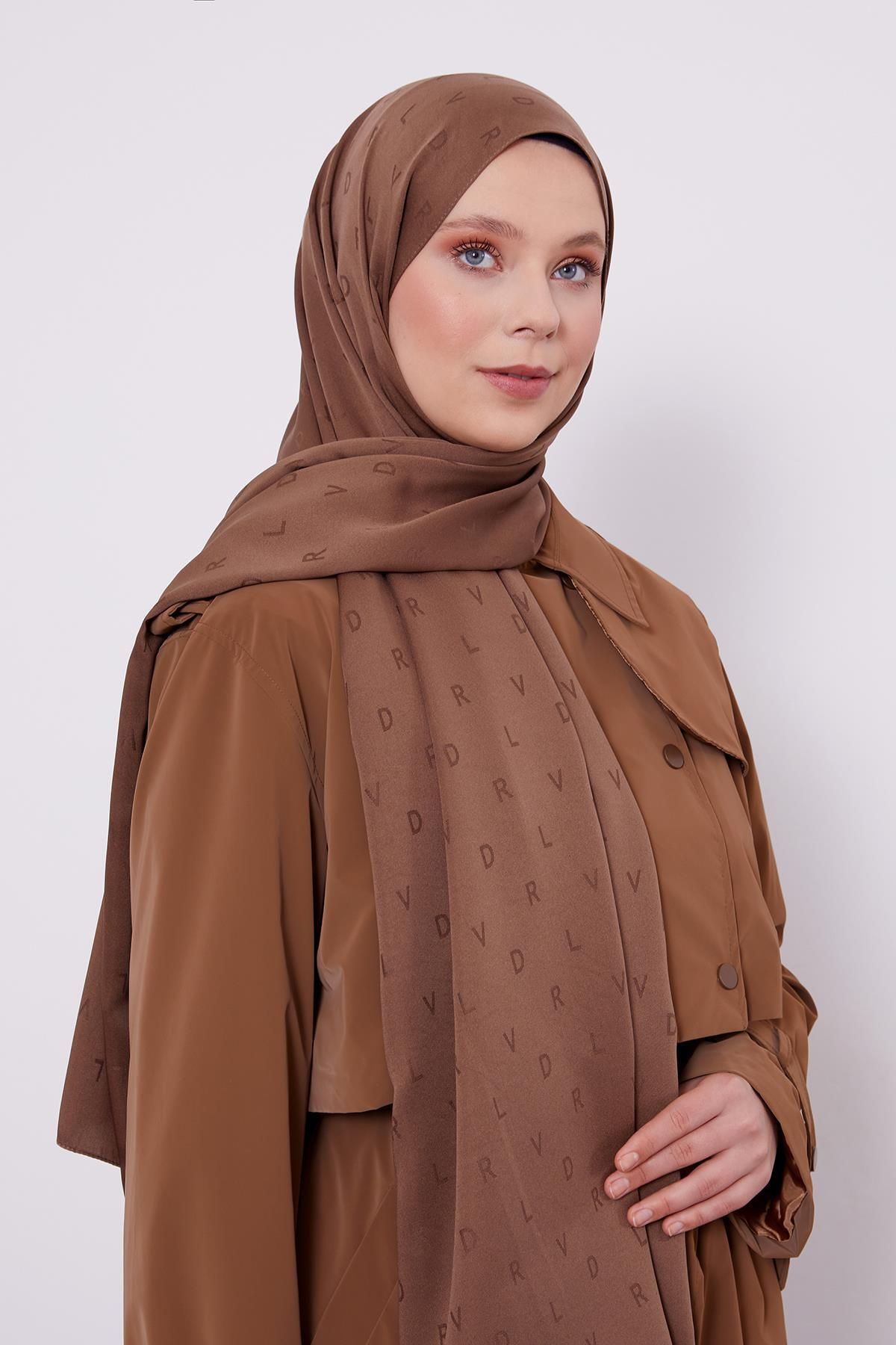 Levidor-Chocolate Brown Lvd Printed Blue Jacquard Shawl 2