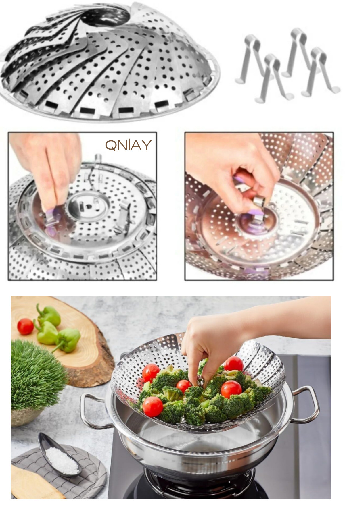QNİAY-Vegetable Cooking and Boiling Foldable Steaming Apparatus 4