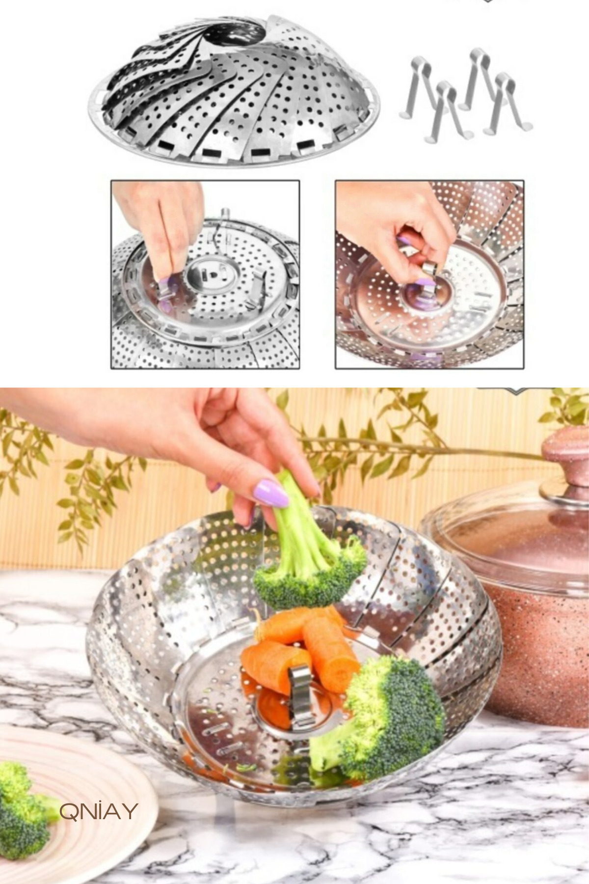 QNİAY-Vegetable Cooking and Boiling Foldable Steaming Apparatus 3