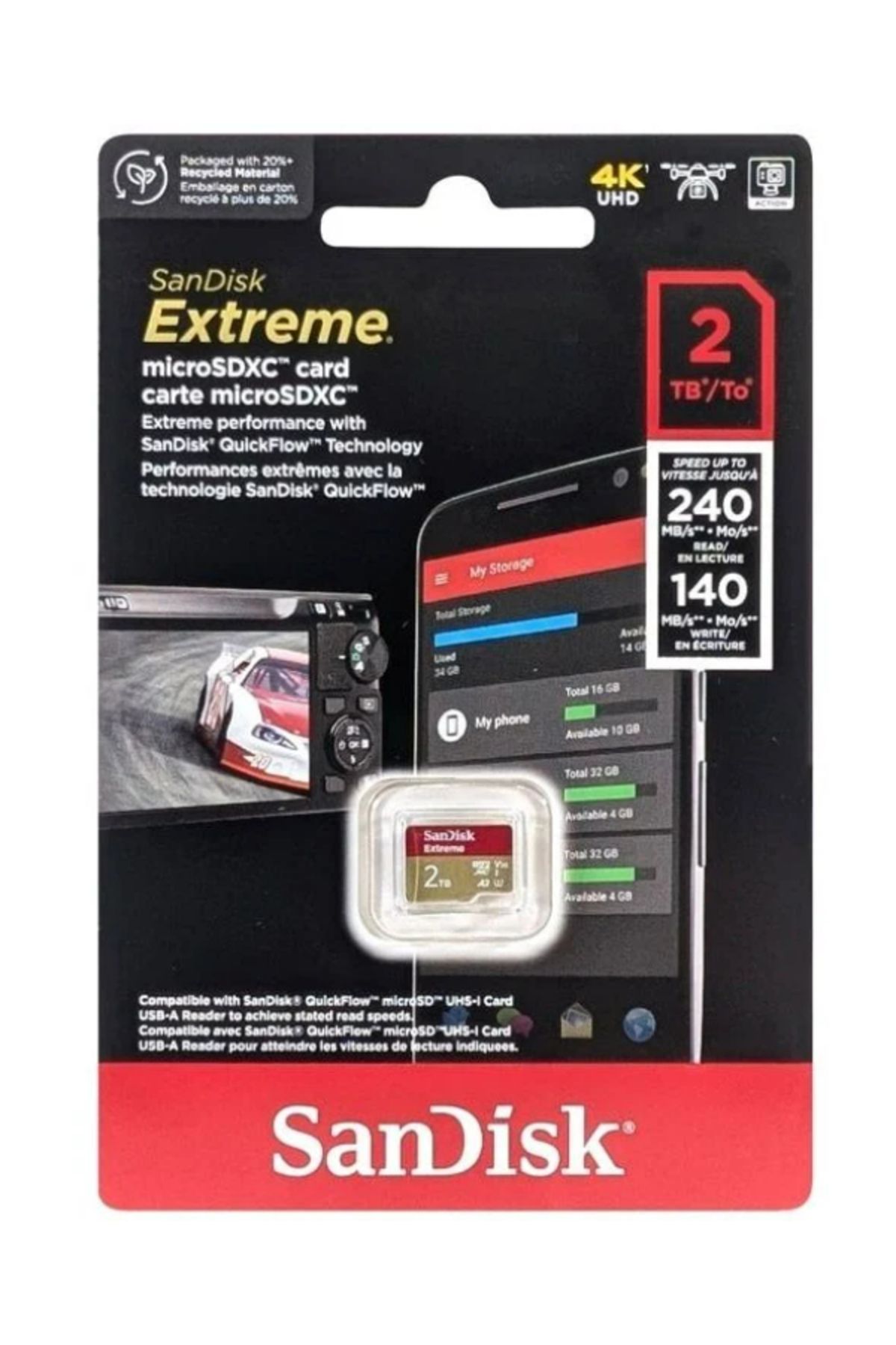 SanDisk Extreme 2tb Sdsqxav-2t00-gn6mn 240/140mb/s Microsdxc Uhs-i A2 4k Kamera Drone Hafıza Kartı