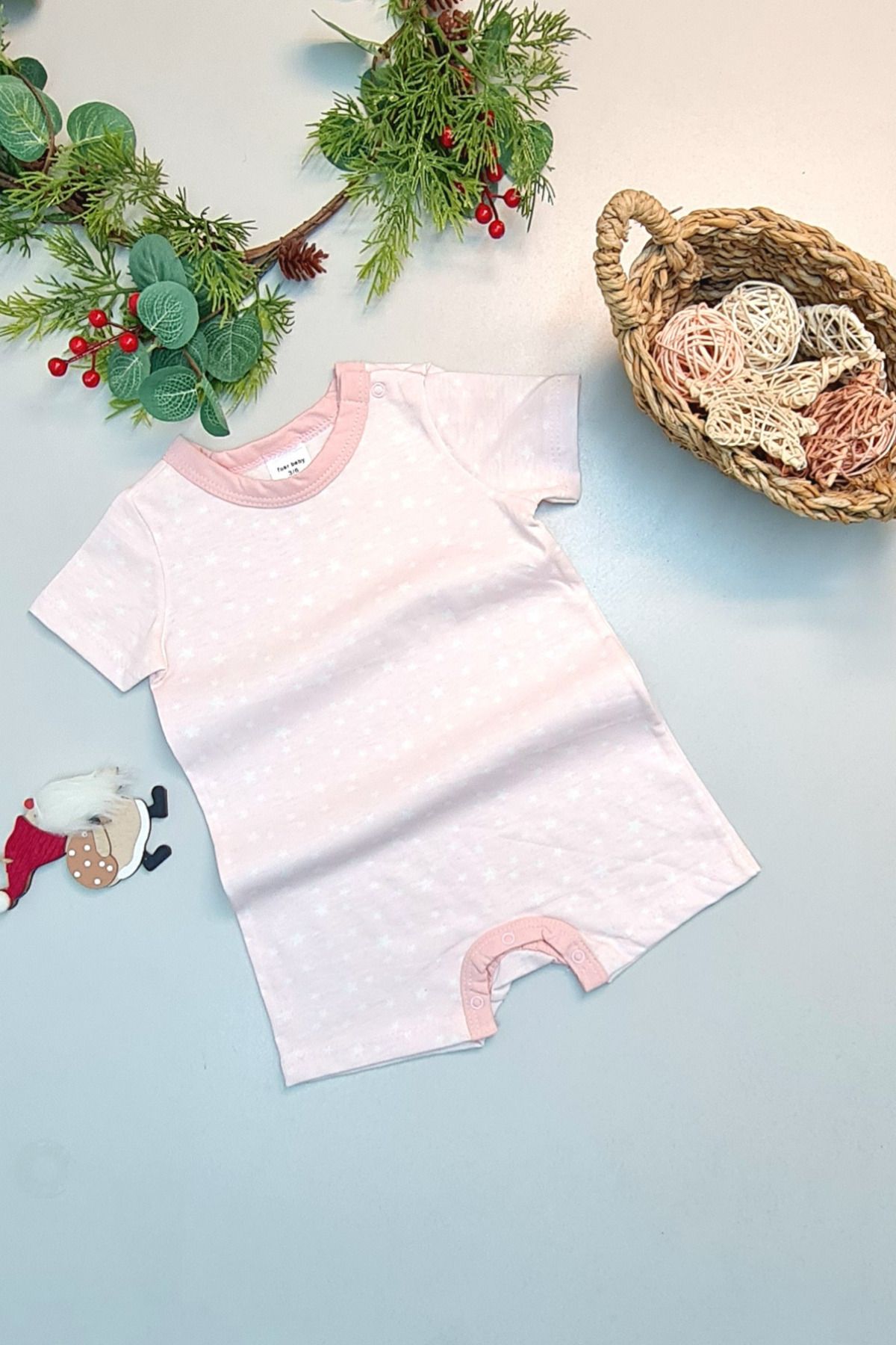 Easy Tedarik Bebek Yazlık Kısa Kol Şort Tek Parça Çıtçıtlı Tulum Zıbın Hediyelik